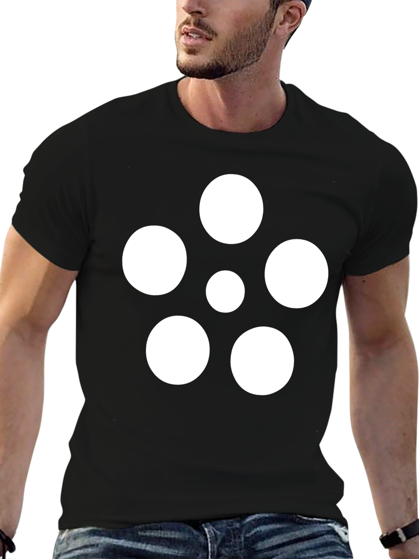 Geometric Circle Pattern Black T-Shirt