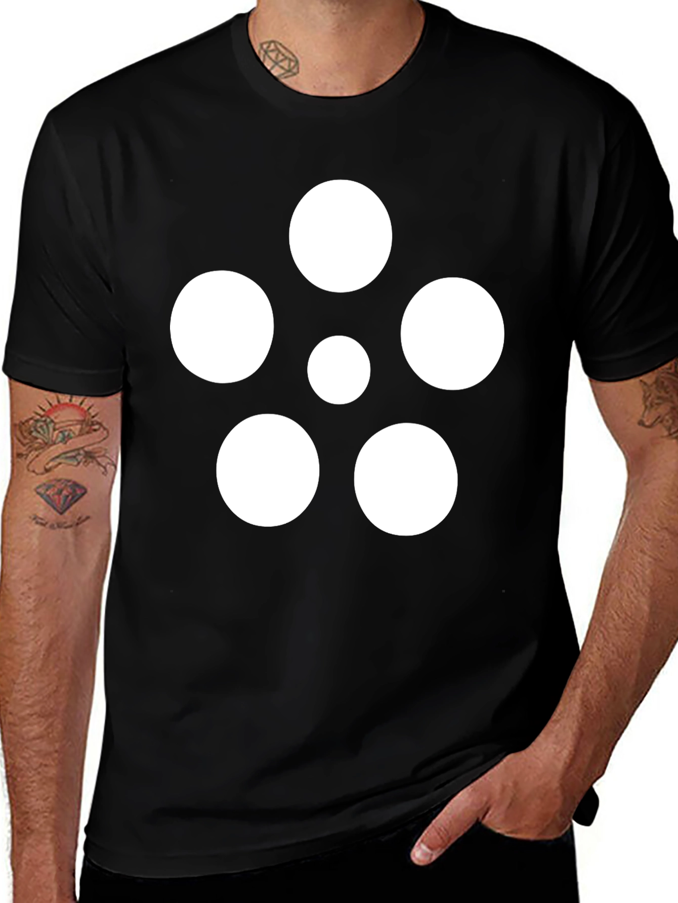 Geometric Circle Pattern Black T-Shirt