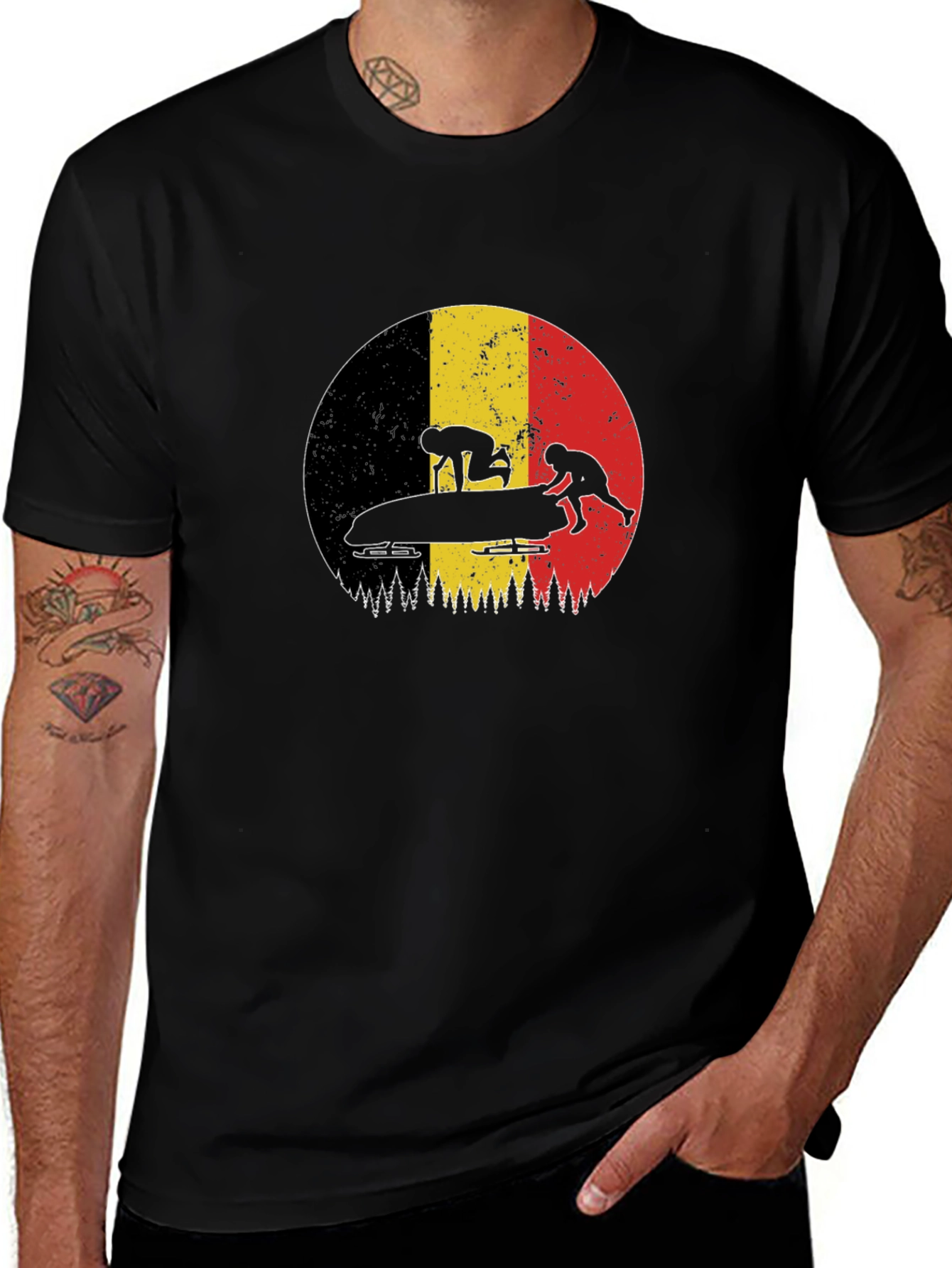 Bobsledding Belgium Flag Graphic Tee