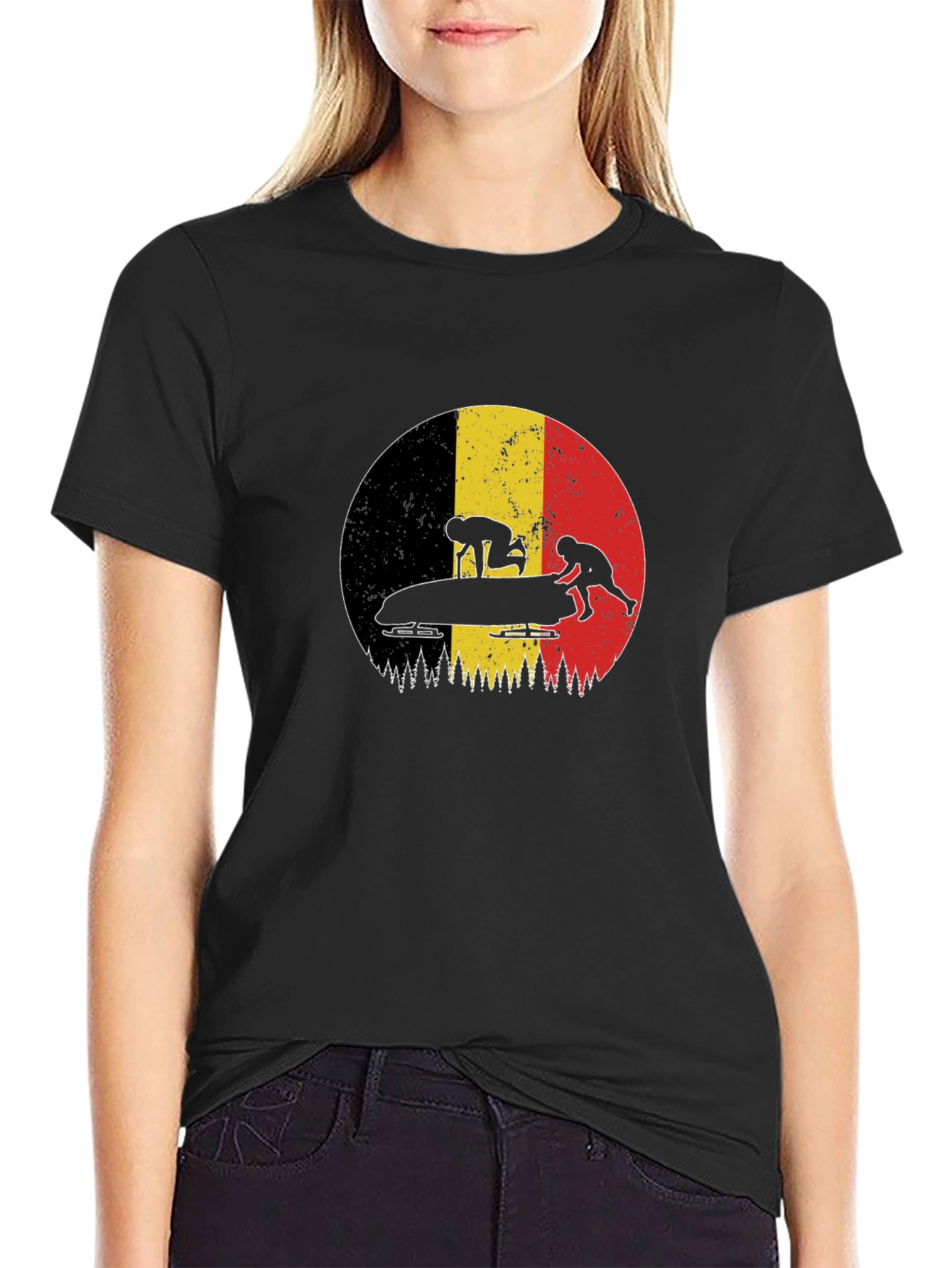 Bobsledding Belgium Flag Graphic Tee