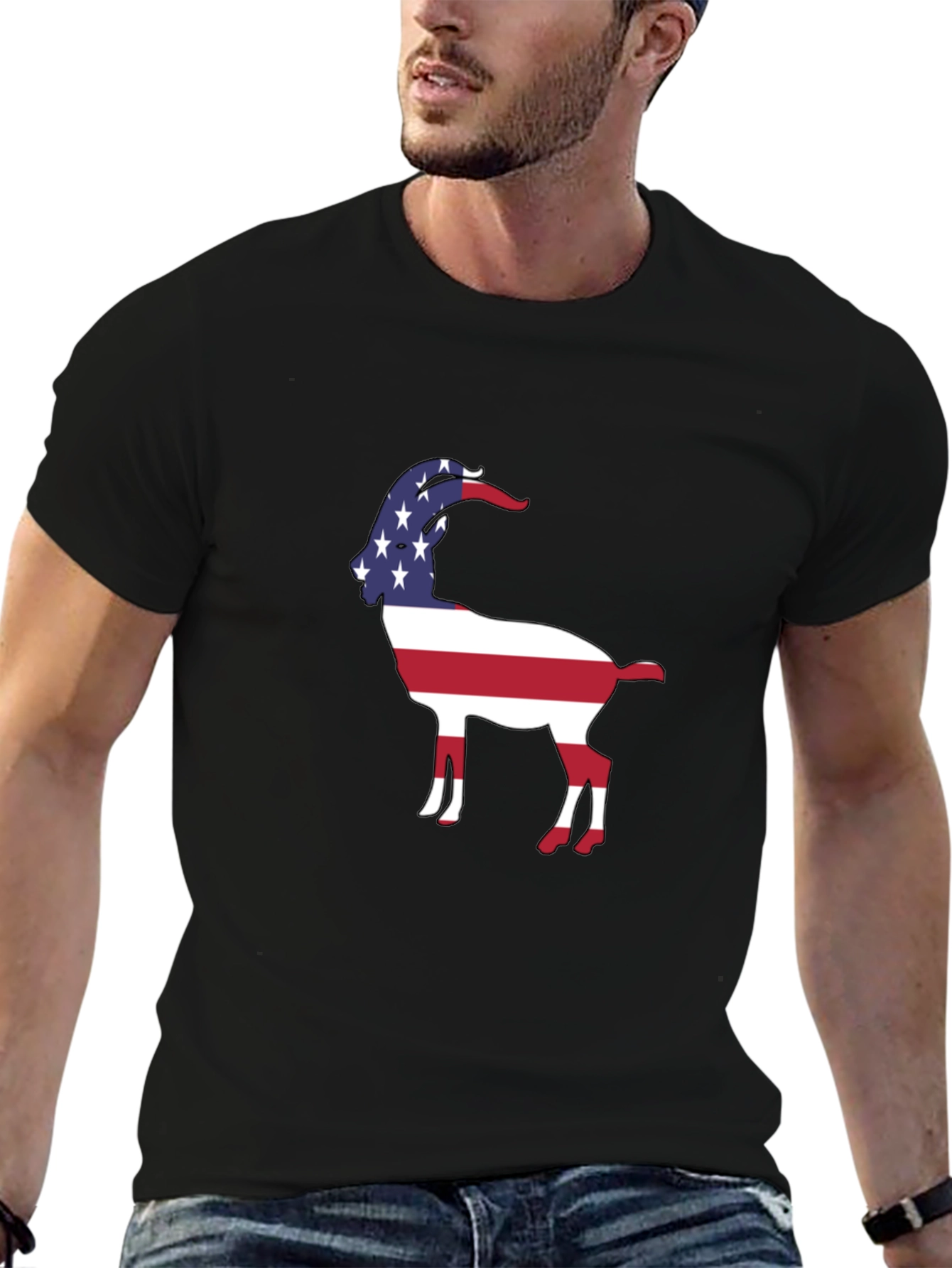 Patriotic Goat Graphic Tee - Black