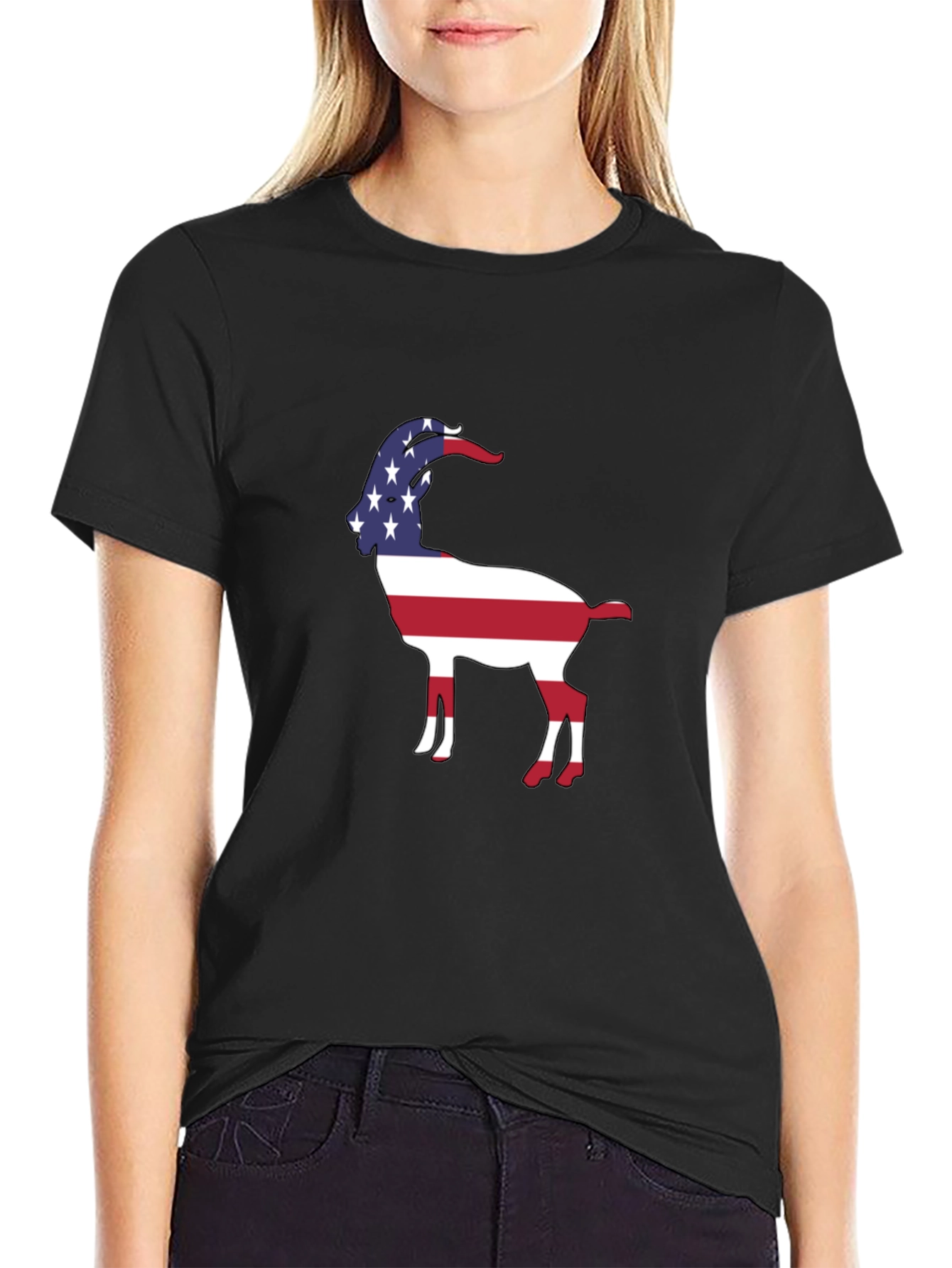 Patriotic Goat Graphic Tee - Black