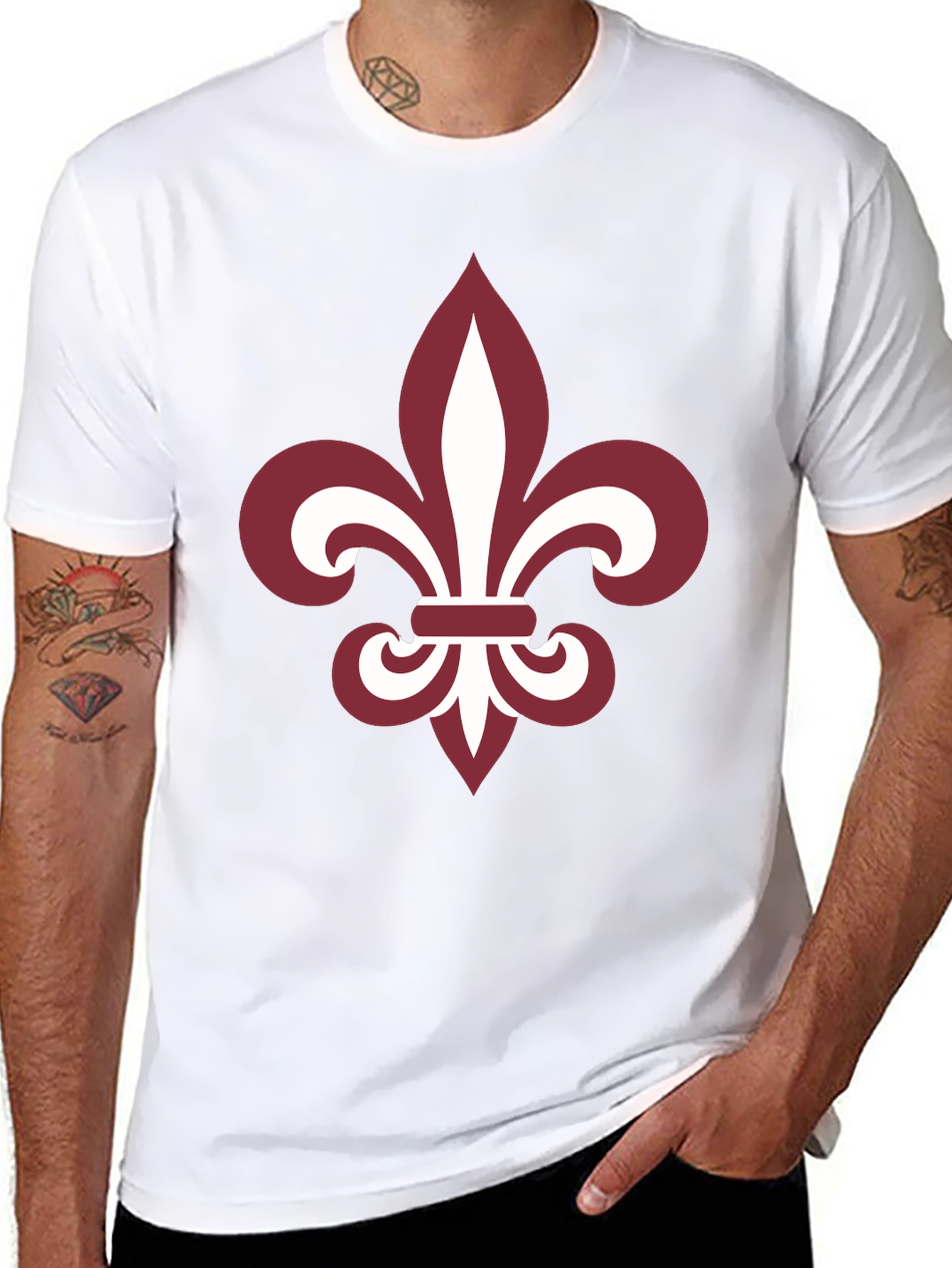 Fleur-de-Lis Graphic Tee - Black Cotton Blend Casual T-Shirt