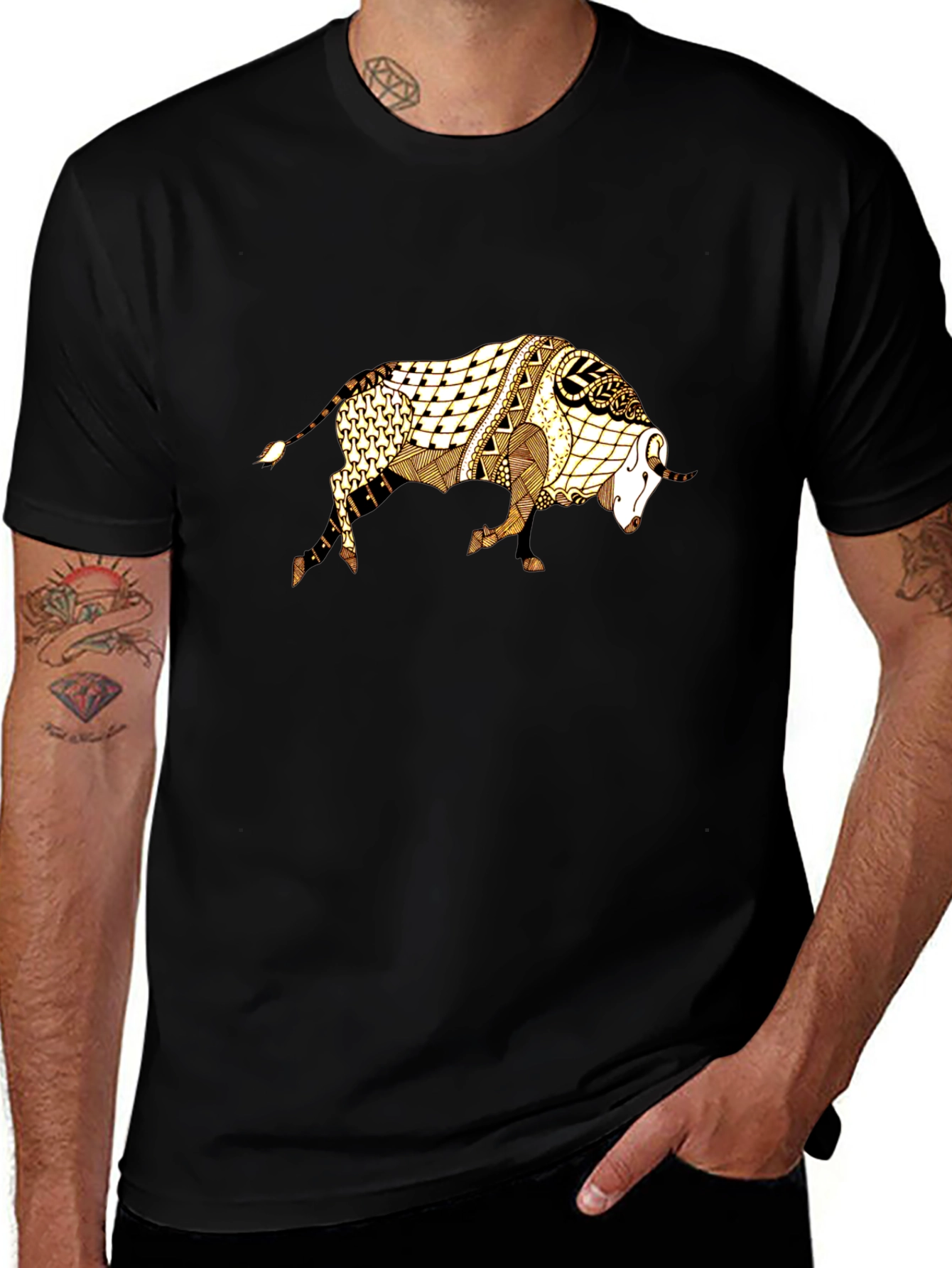Abstract Bull Graphic Tee - Black
