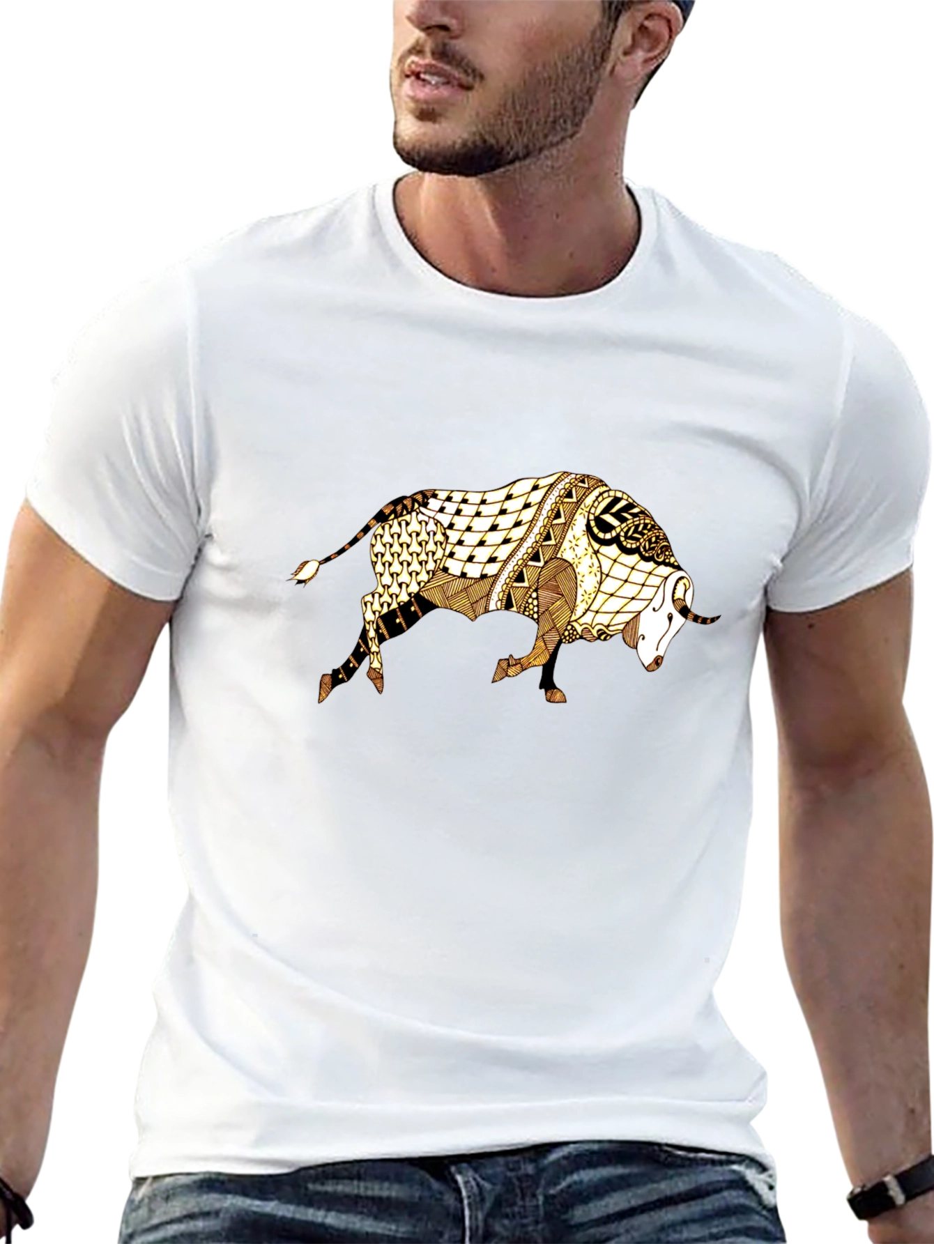 Abstract Bull Graphic Tee - Black