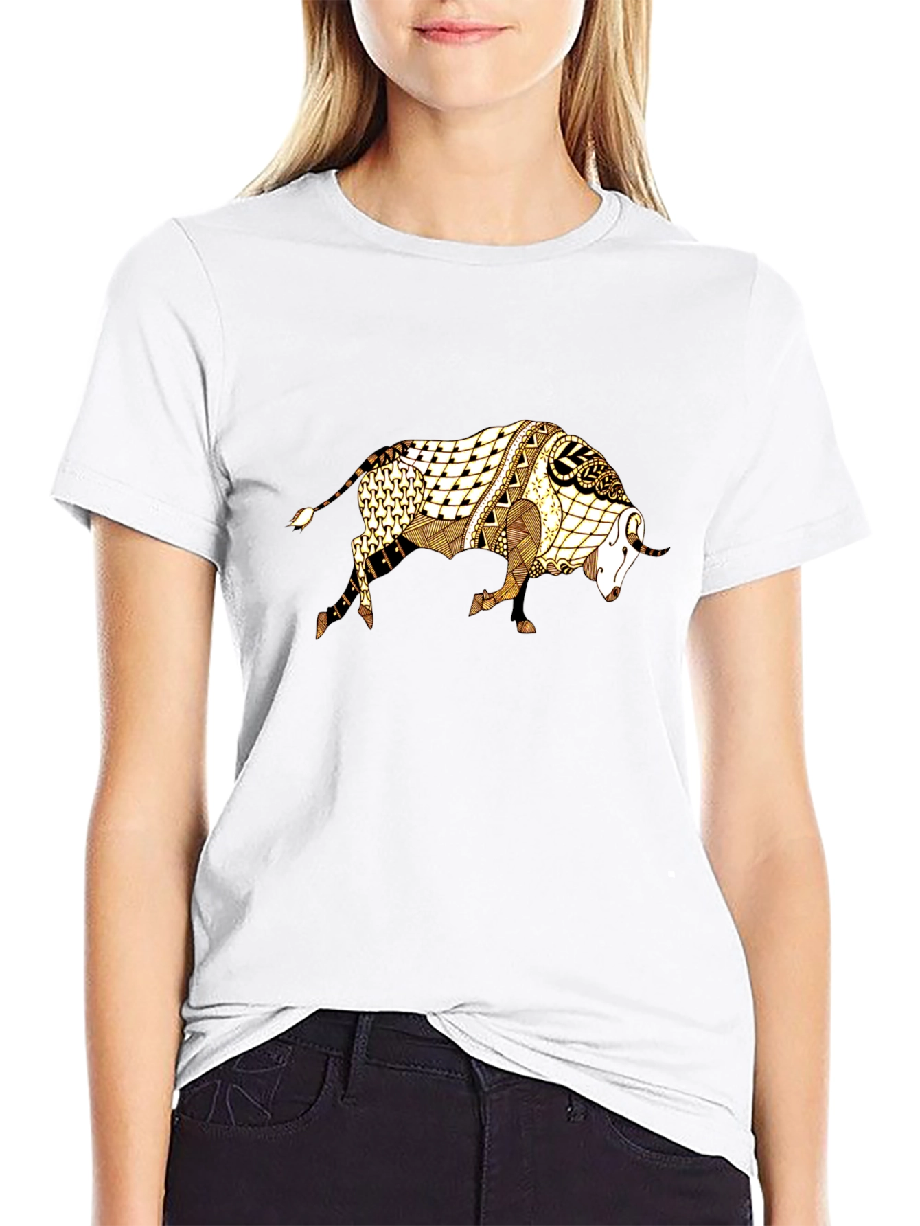 Abstract Bull Graphic Tee - Black
