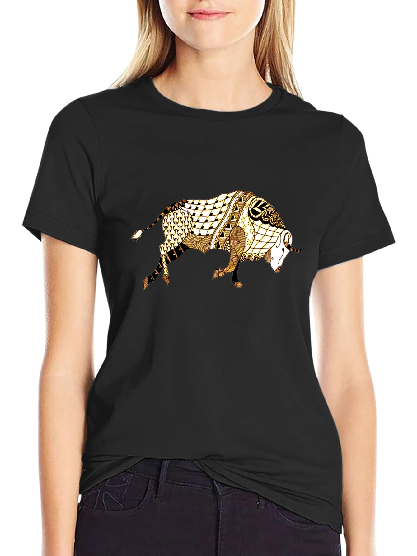 Abstract Bull Graphic Tee - Black
