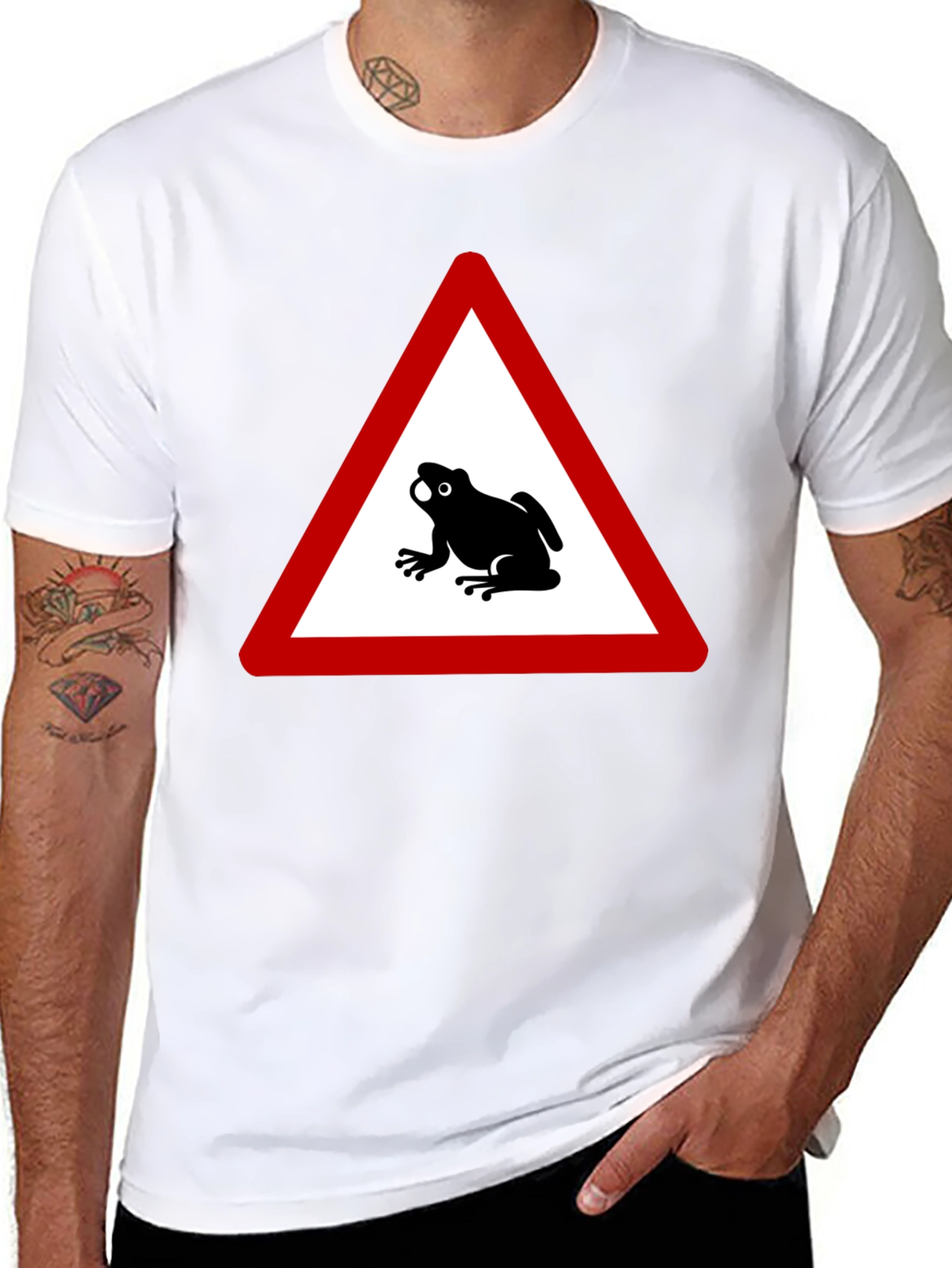 Frog Warning Sign Black T-Shirt