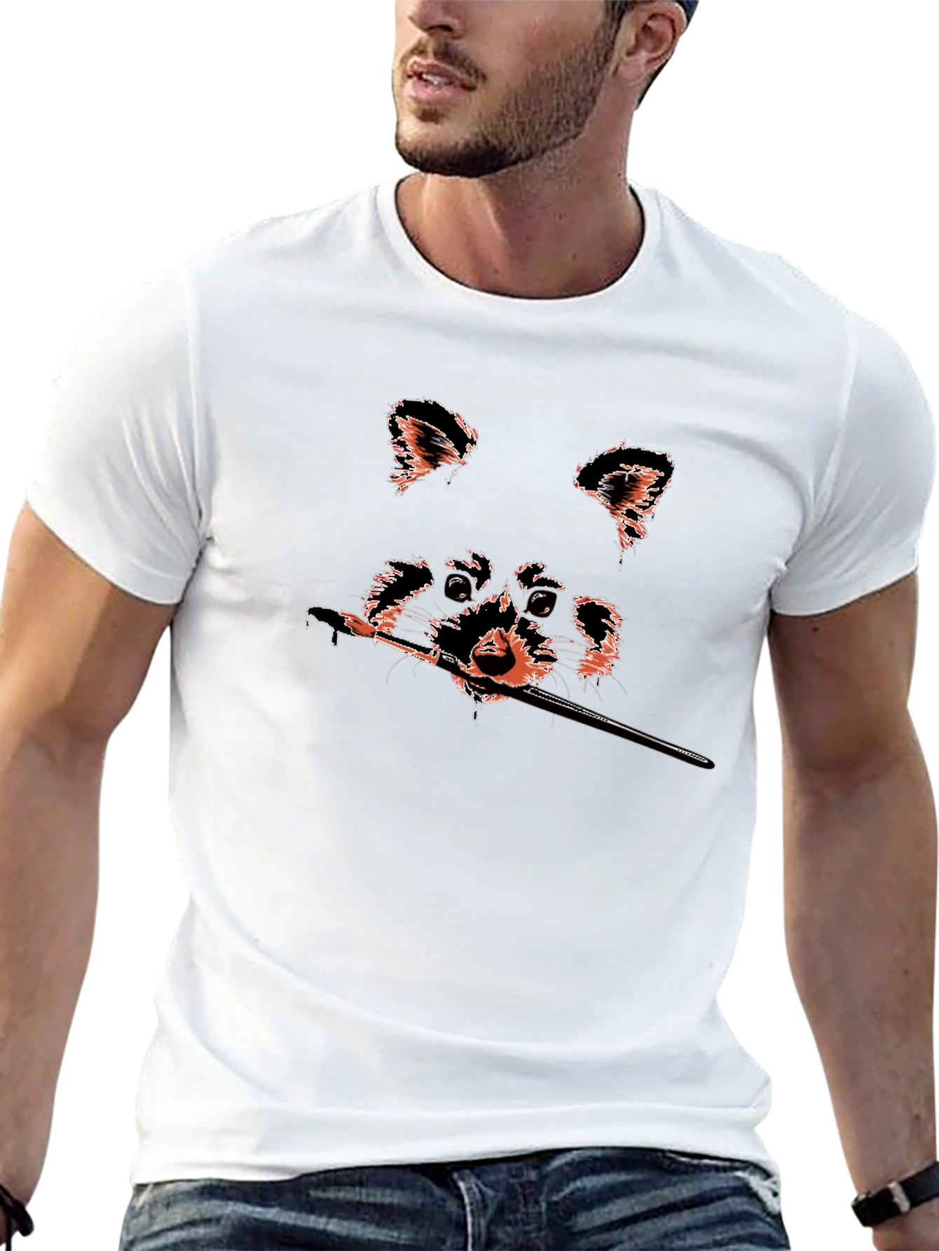 Raccoon Artist Graphic Tee - Black Cotton T-Shirt