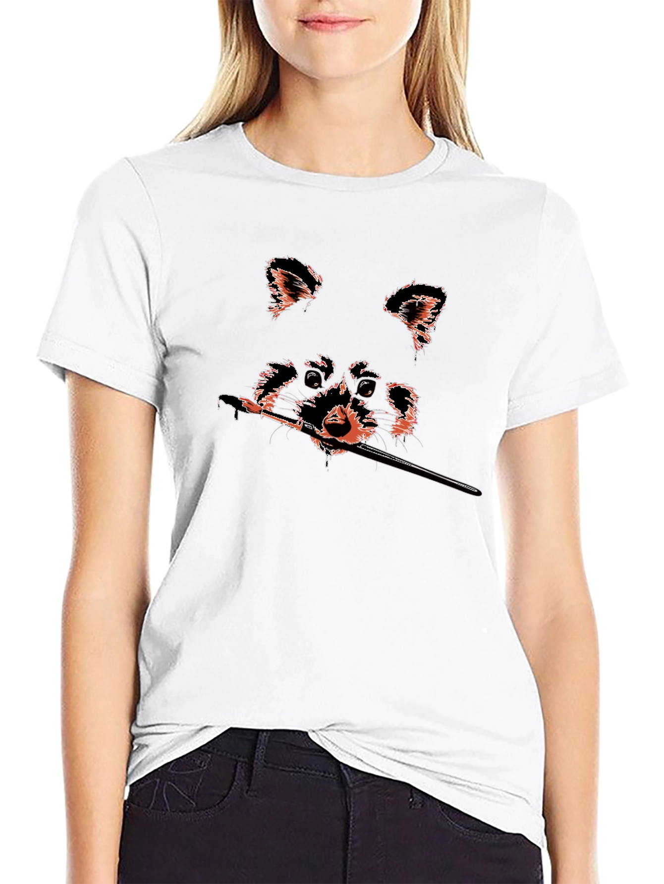 Raccoon Artist Graphic Tee - Black Cotton T-Shirt