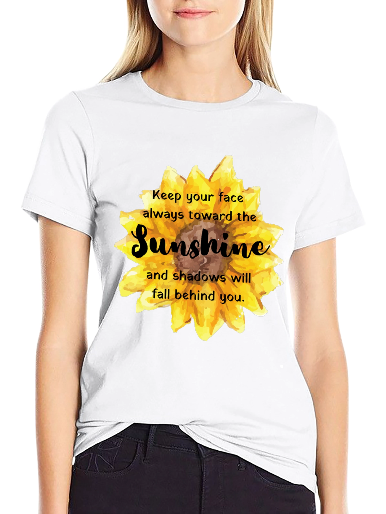 Sunshine Sunflower Graphic Print Black T-Shirt