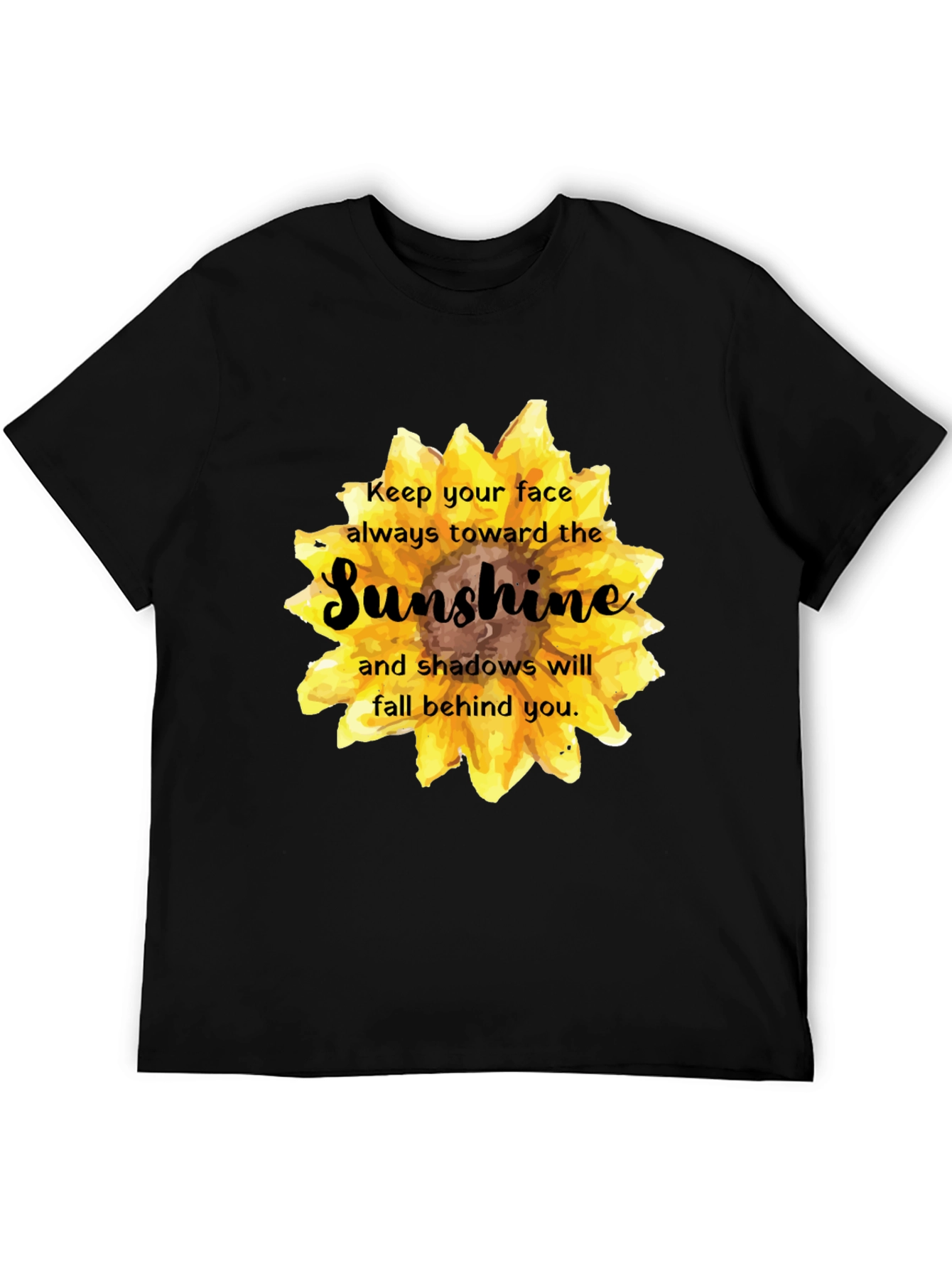 Sunshine Sunflower Graphic Print Black T-Shirt