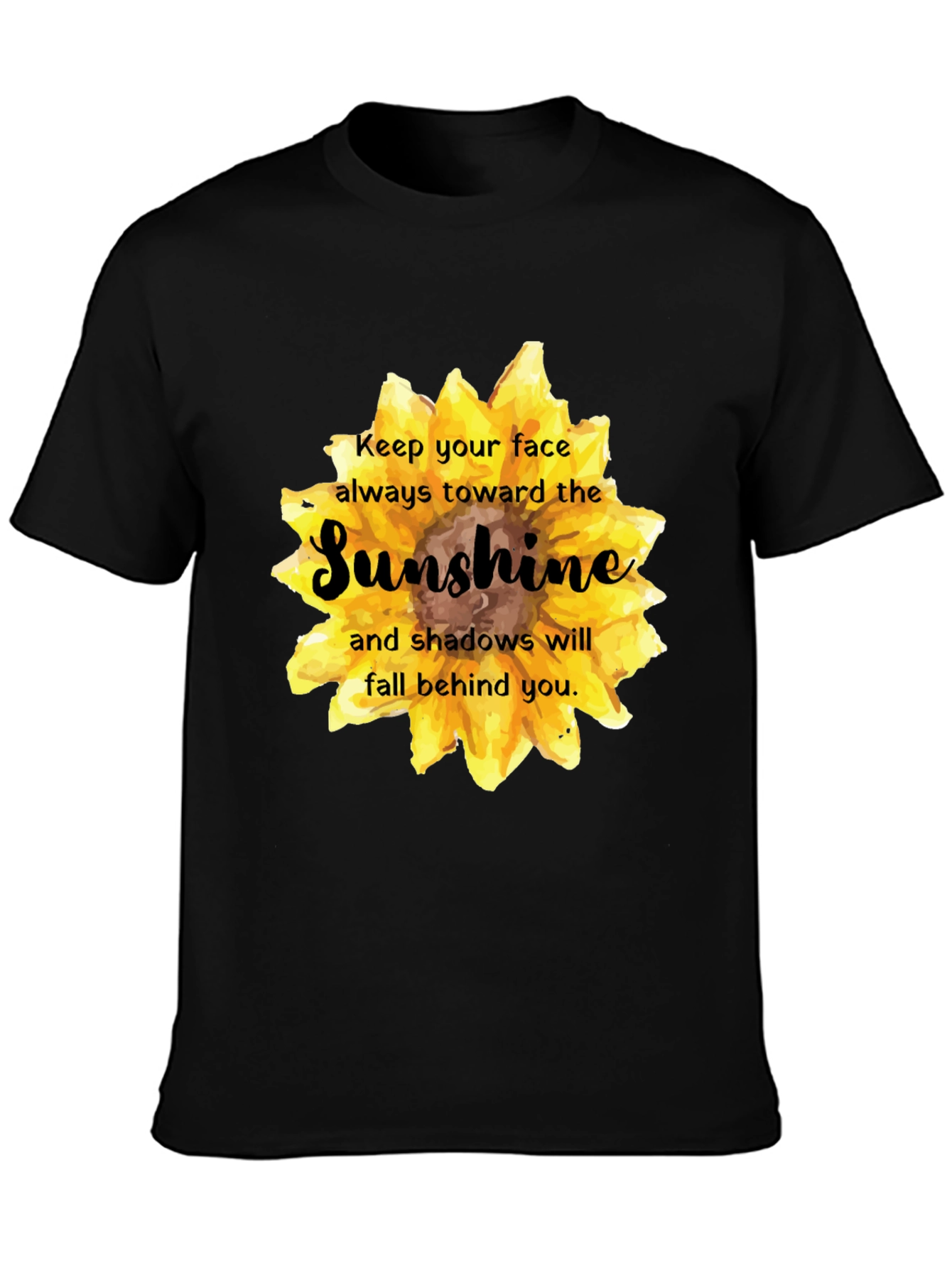 Sunshine Sunflower Graphic Print Black T-Shirt