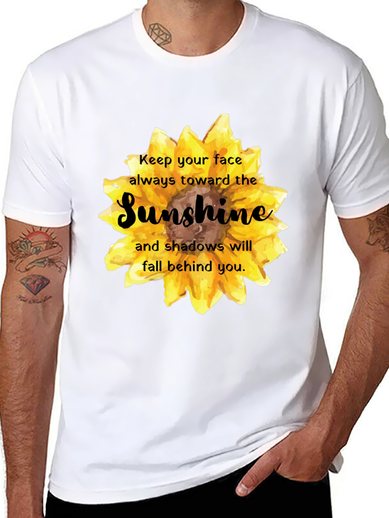Sunshine Sunflower Graphic Print Black T-Shirt
