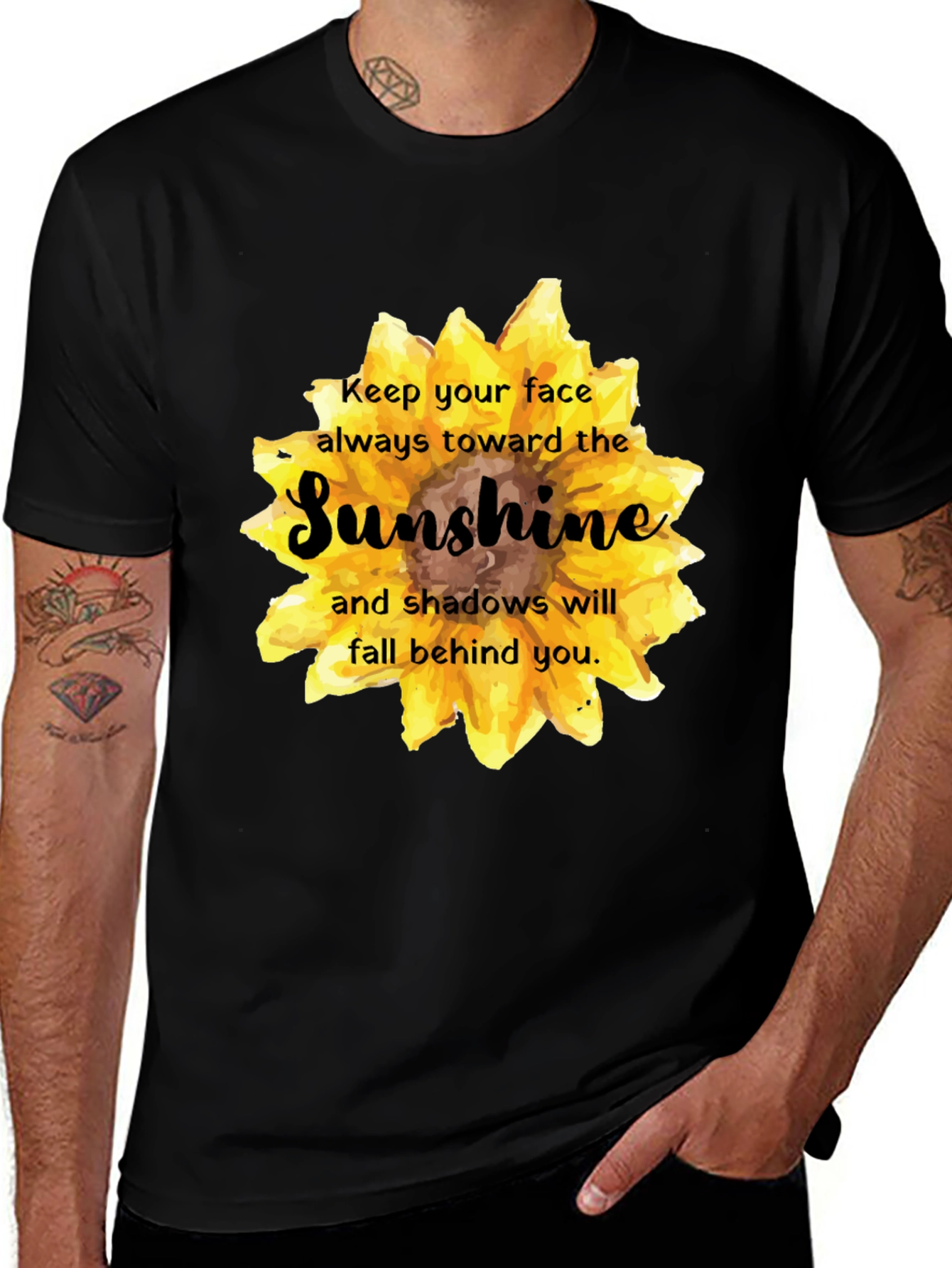 Sunshine Sunflower Graphic Print Black T-Shirt