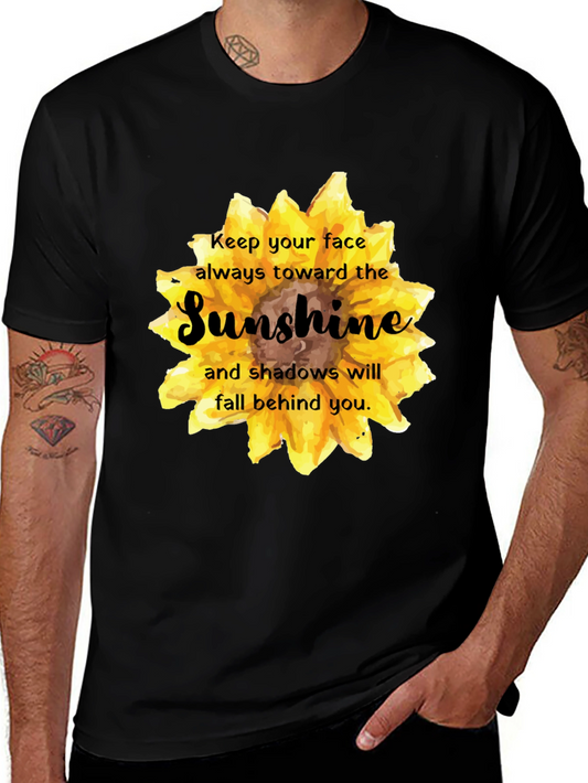 Sunshine Sunflower Graphic Print Black T-Shirt