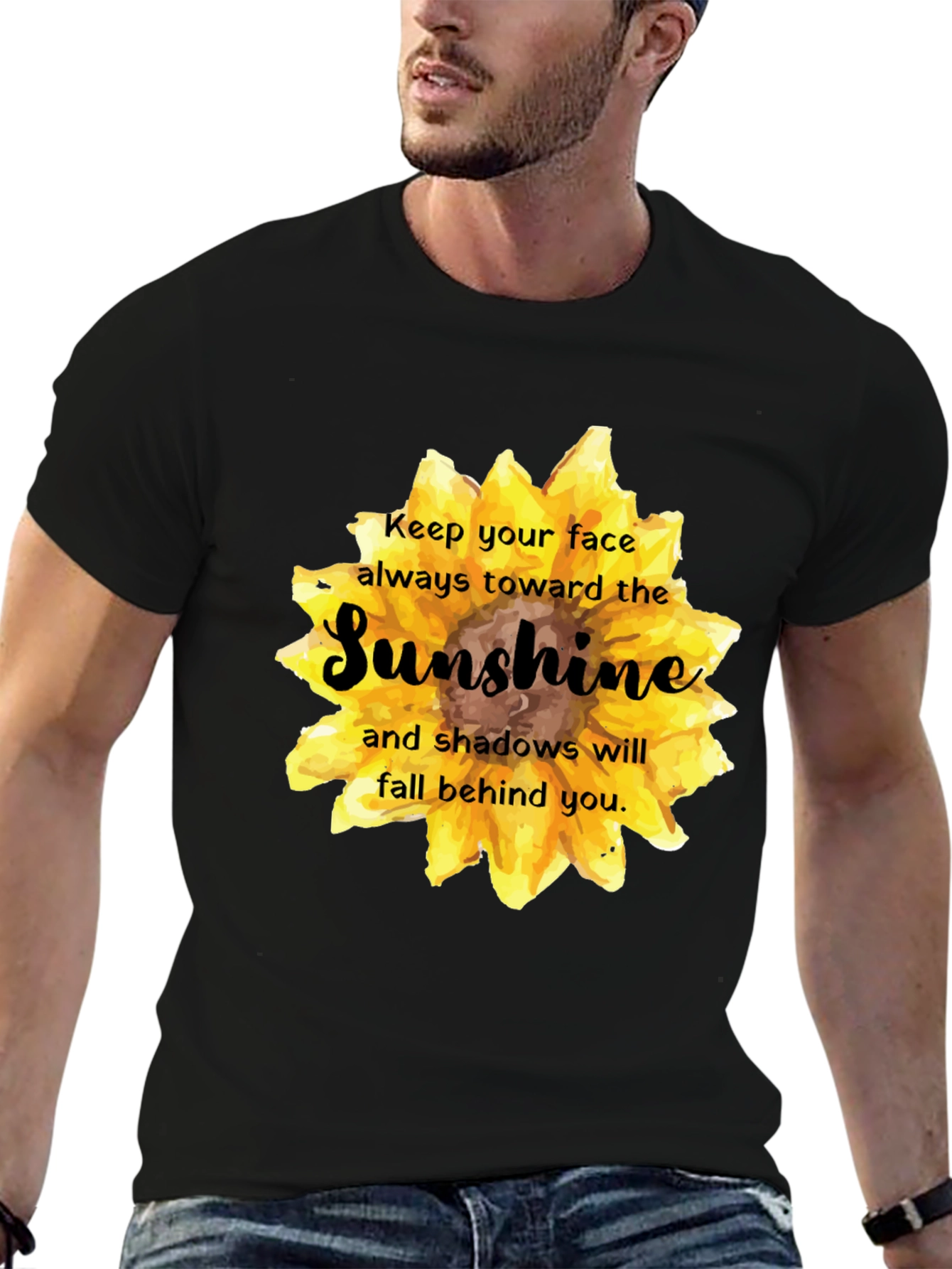 Sunshine Sunflower Graphic Print Black T-Shirt