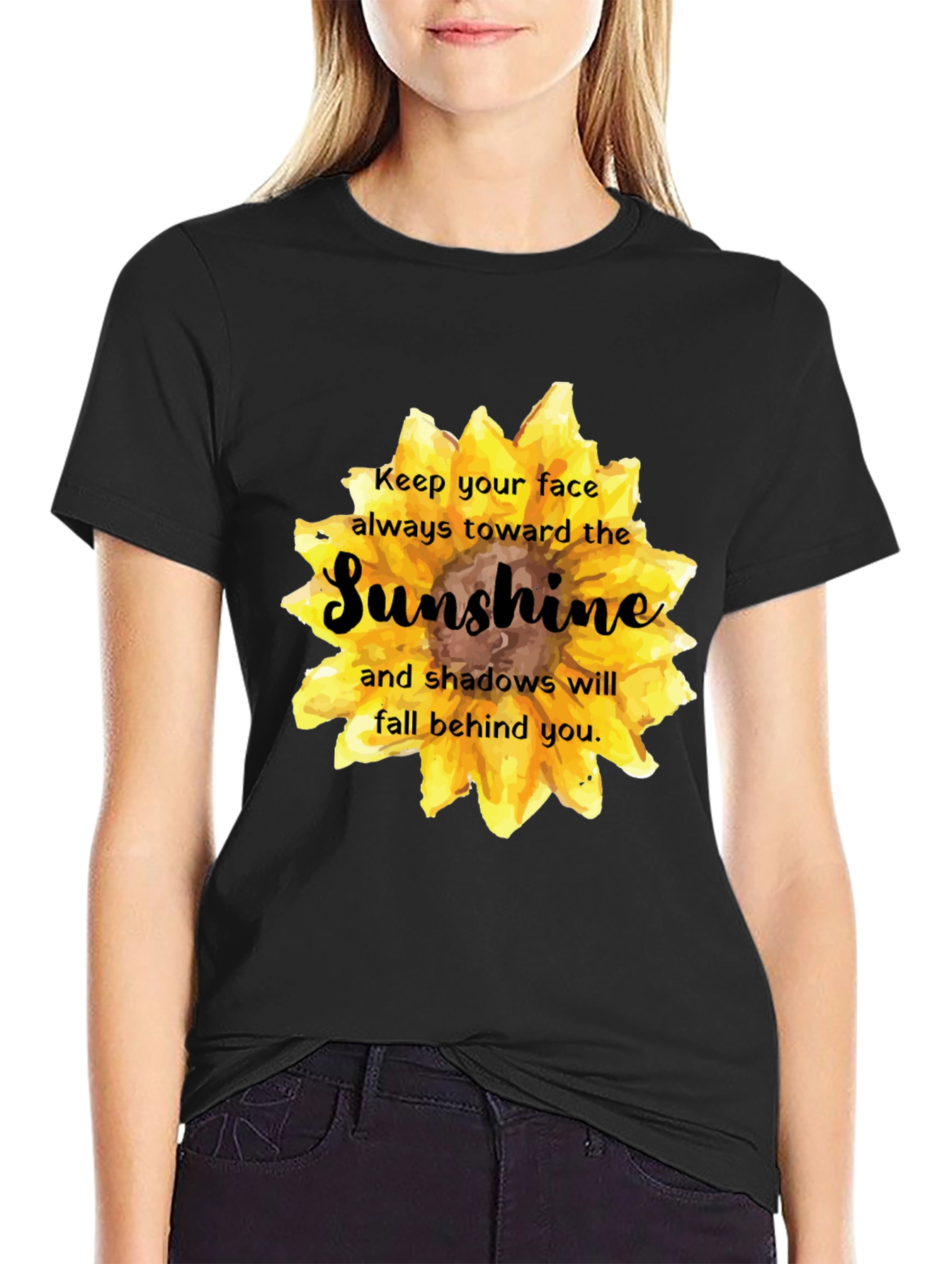 Sunshine Sunflower Graphic Print Black T-Shirt