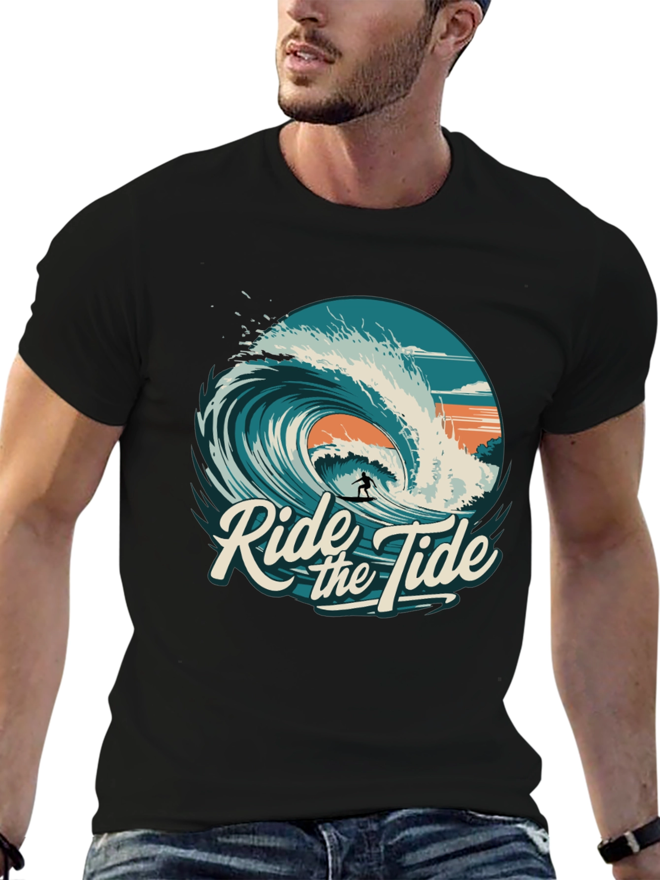 Ride the Tide Graphic T-Shirt - Surfer Design