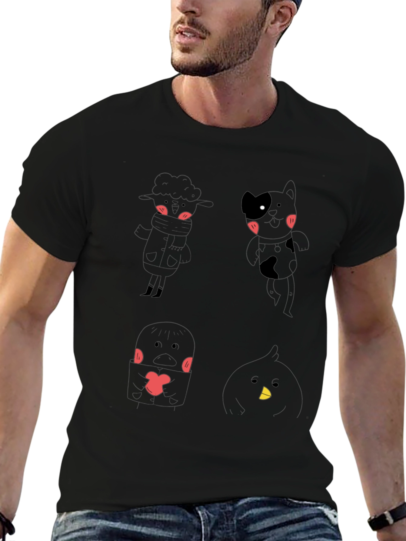 Cute Cartoon Character Graphic Black T-Shirt