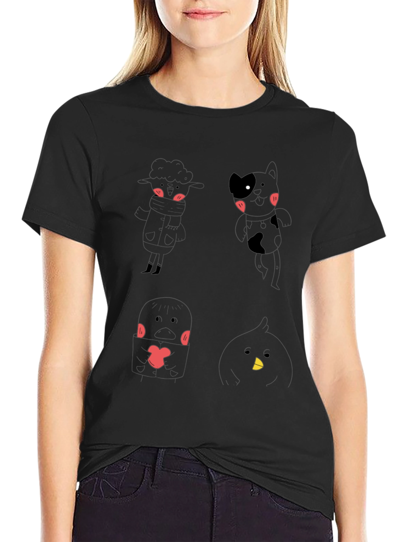 Cute Cartoon Character Graphic Black T-Shirt