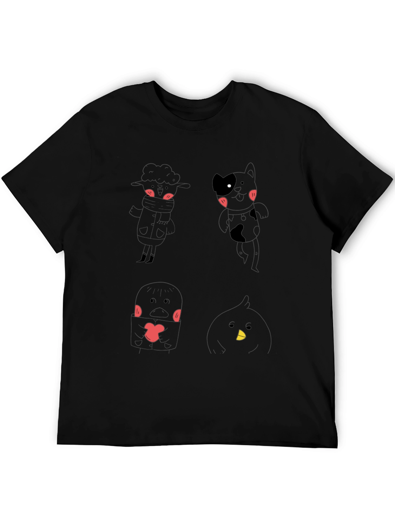 Cute Cartoon Character Graphic Black T-Shirt