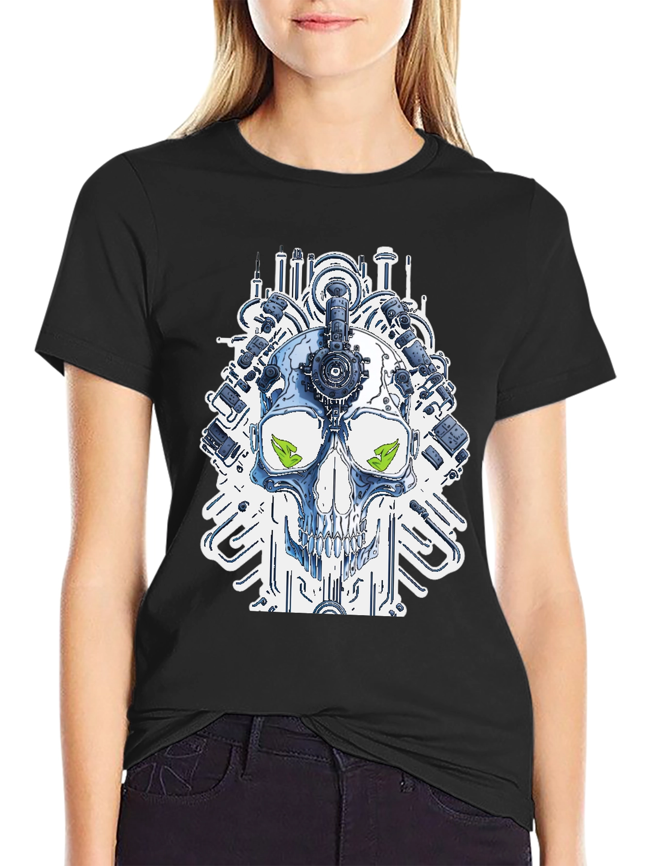 Steampunk Skull Graphic T-Shirt - Modern Tech Design