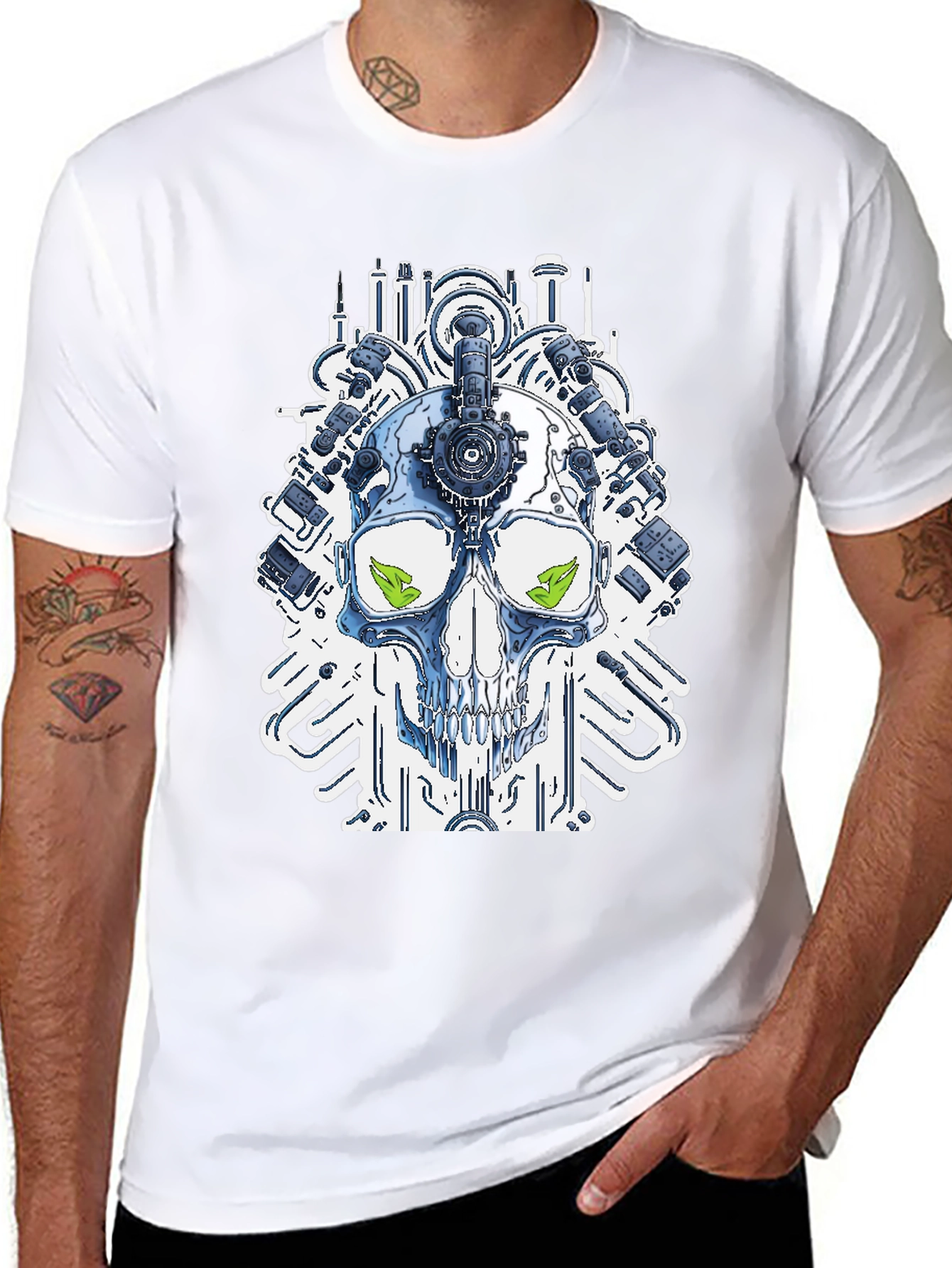 Steampunk Skull Graphic T-Shirt - Modern Tech Design
