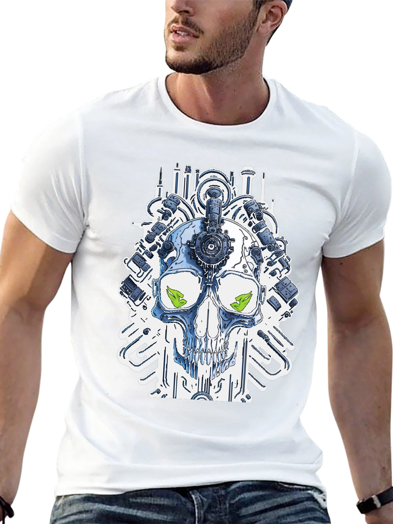 Steampunk Skull Graphic T-Shirt - Modern Tech Design
