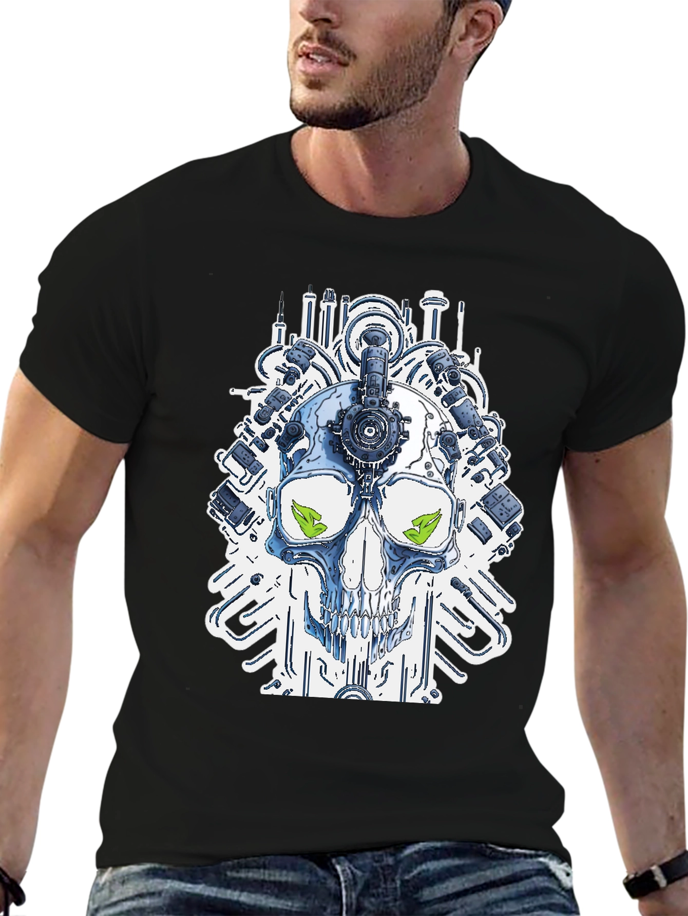 Steampunk Skull Graphic T-Shirt - Modern Tech Design