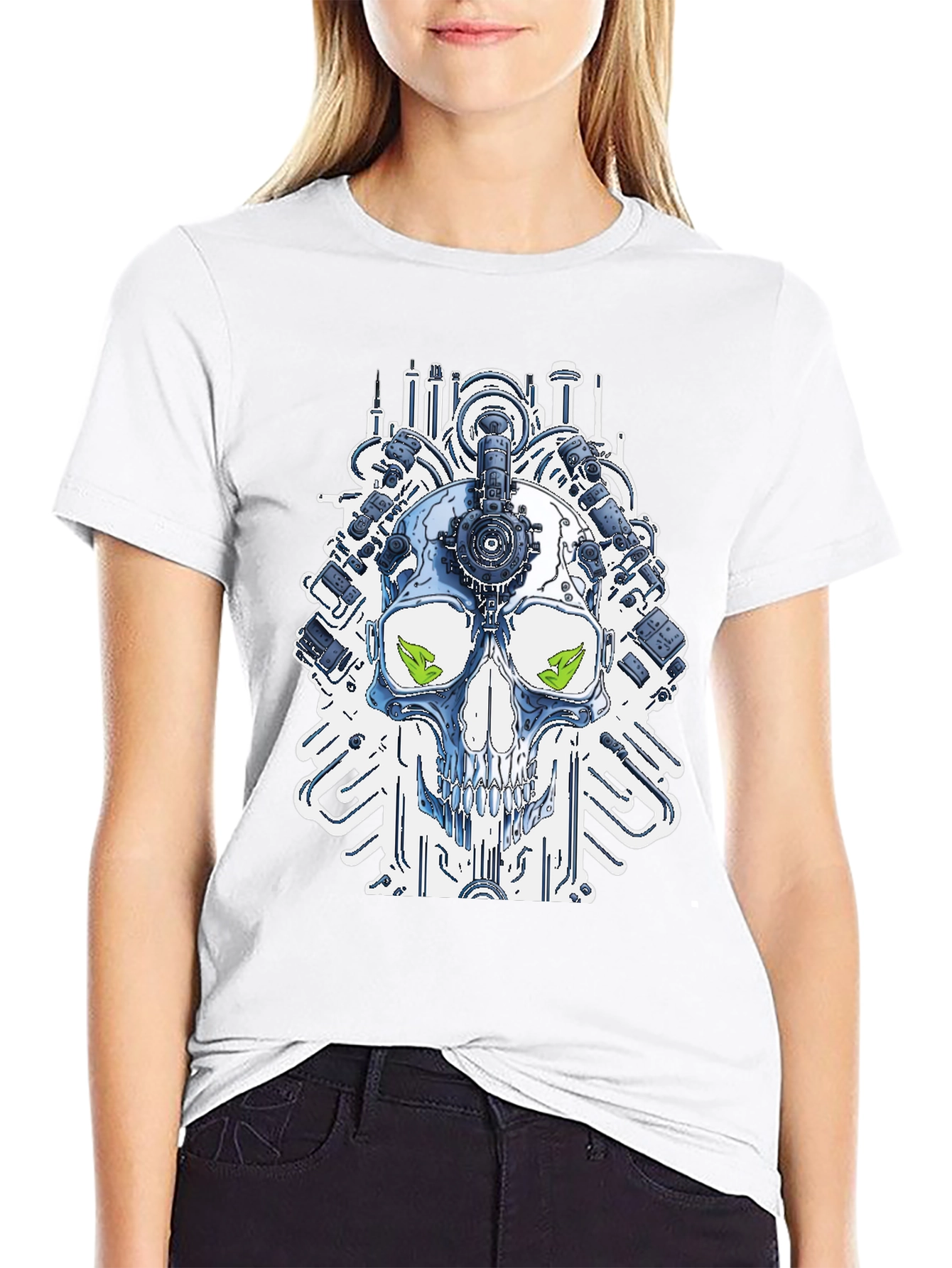 Steampunk Skull Graphic T-Shirt - Modern Tech Design