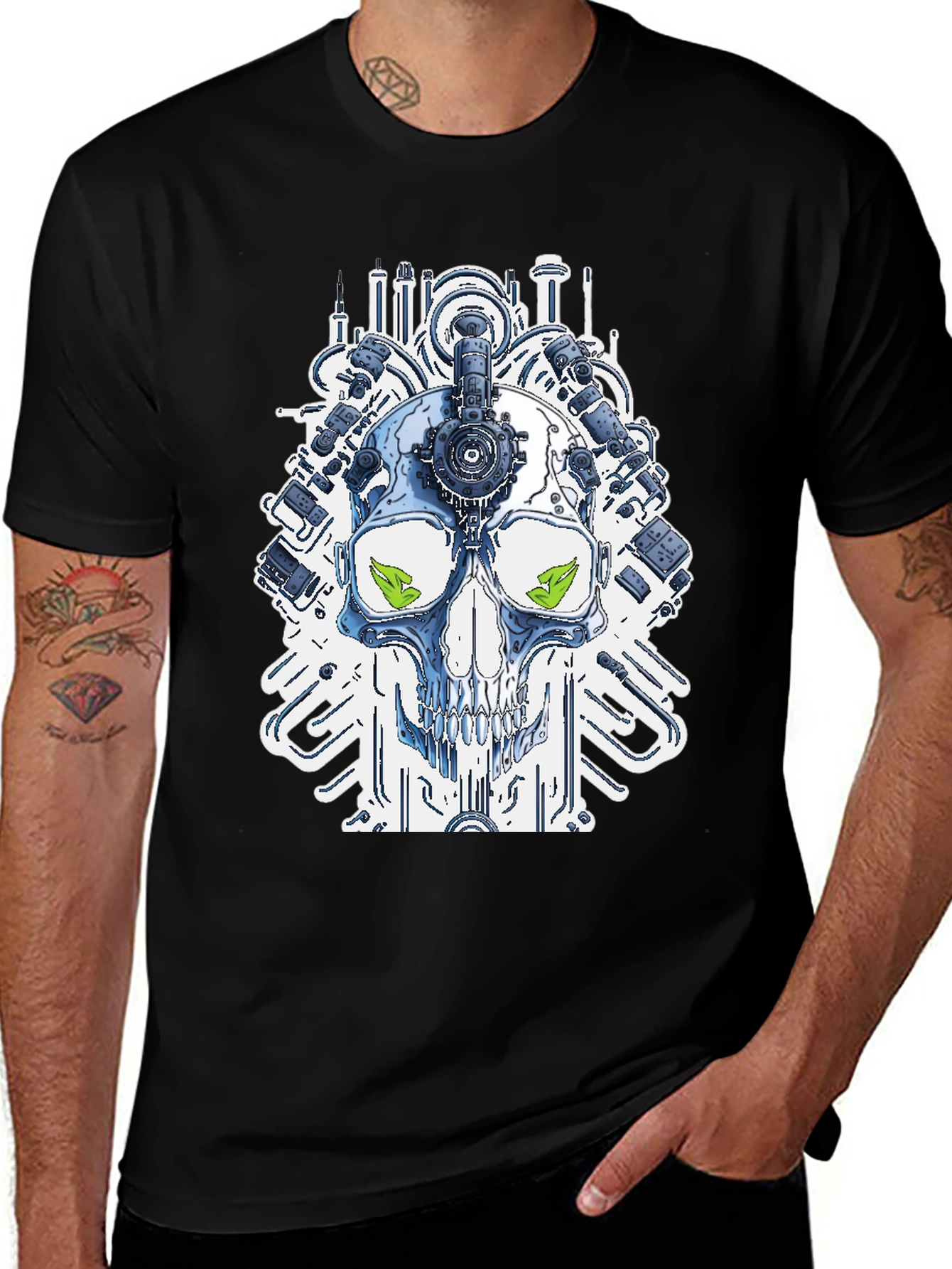 Steampunk Skull Graphic T-Shirt - Modern Tech Design