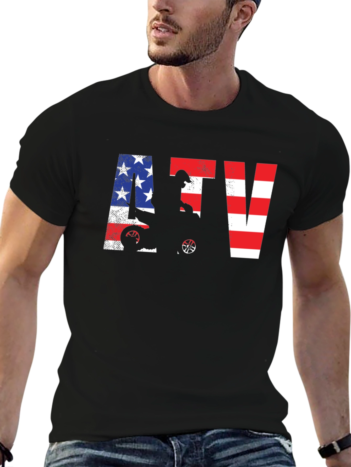 ATV American Flag Black T-Shirt