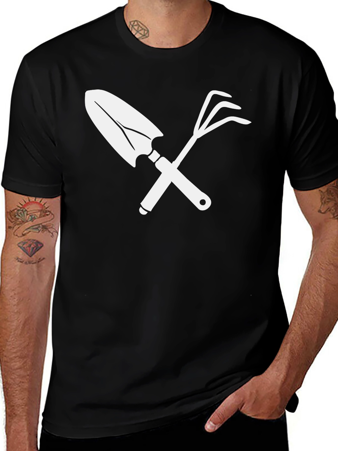 Gardening Tool Graphic Tee - Black Cotton T-Shirt