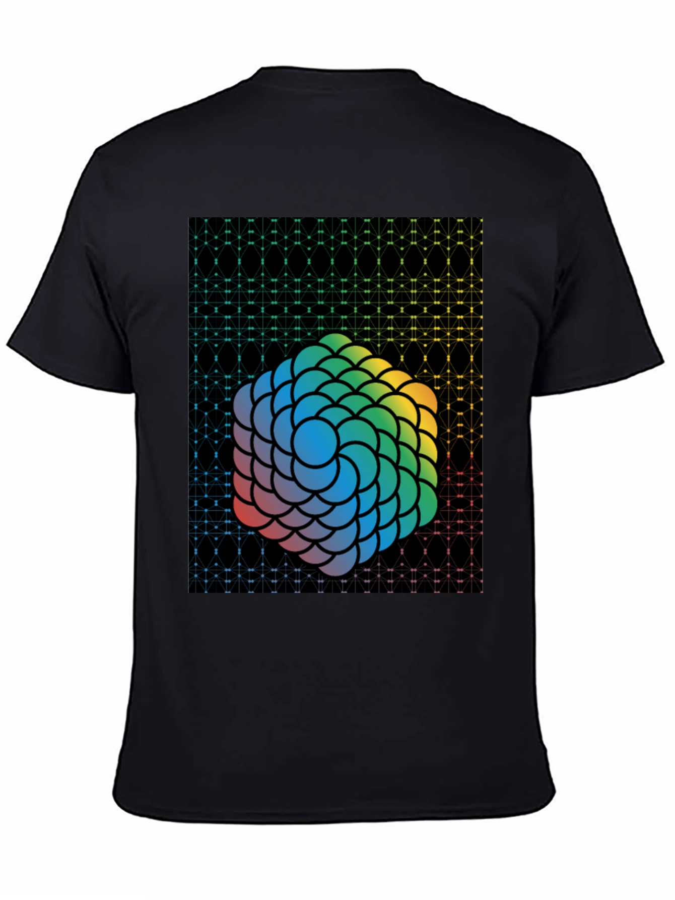 Geometric Rainbow Sphere Graphic Tee - Mens Black T-Shirt