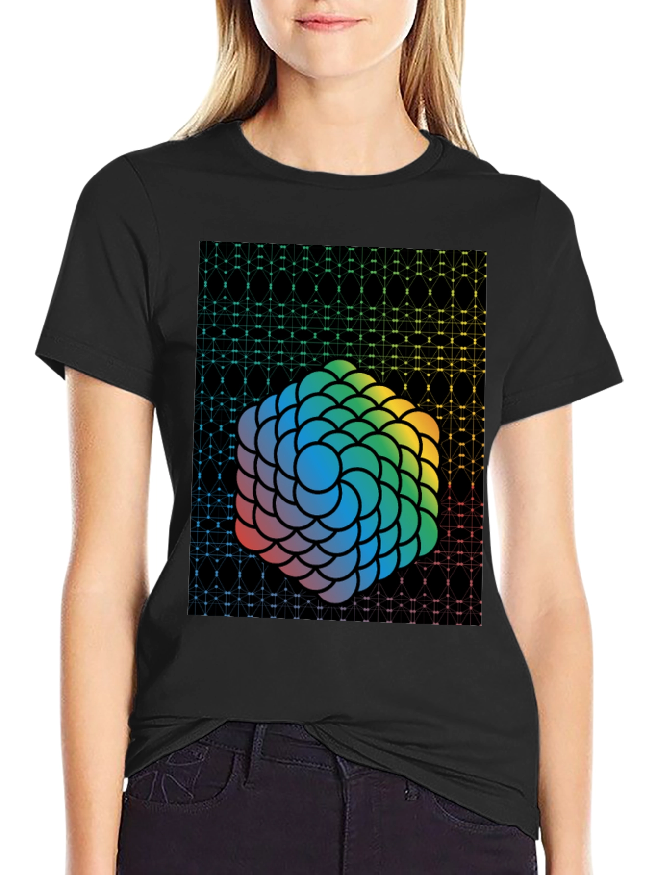 Geometric Rainbow Sphere Graphic Tee - Mens Black T-Shirt