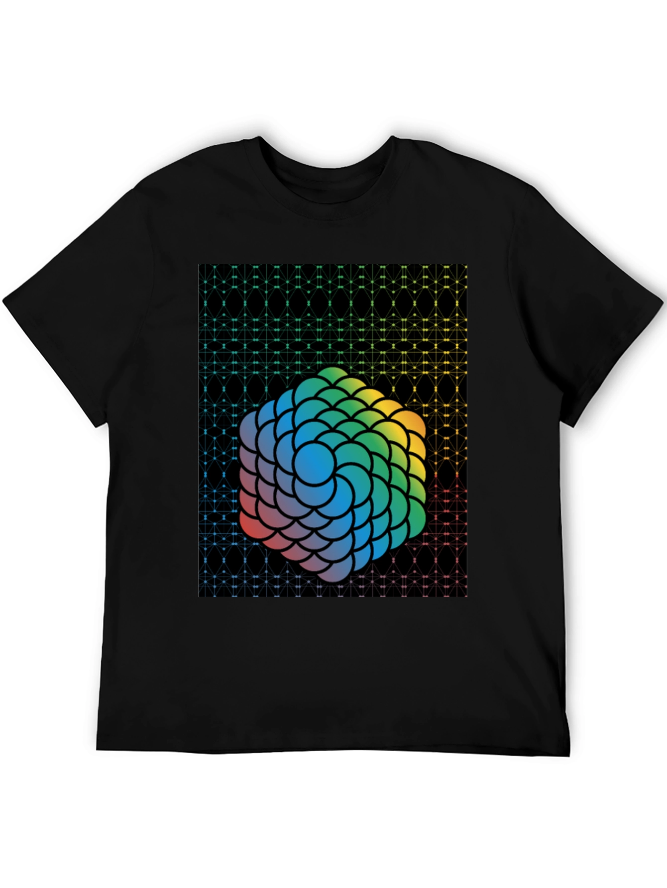 Geometric Rainbow Sphere Graphic Tee - Mens Black T-Shirt