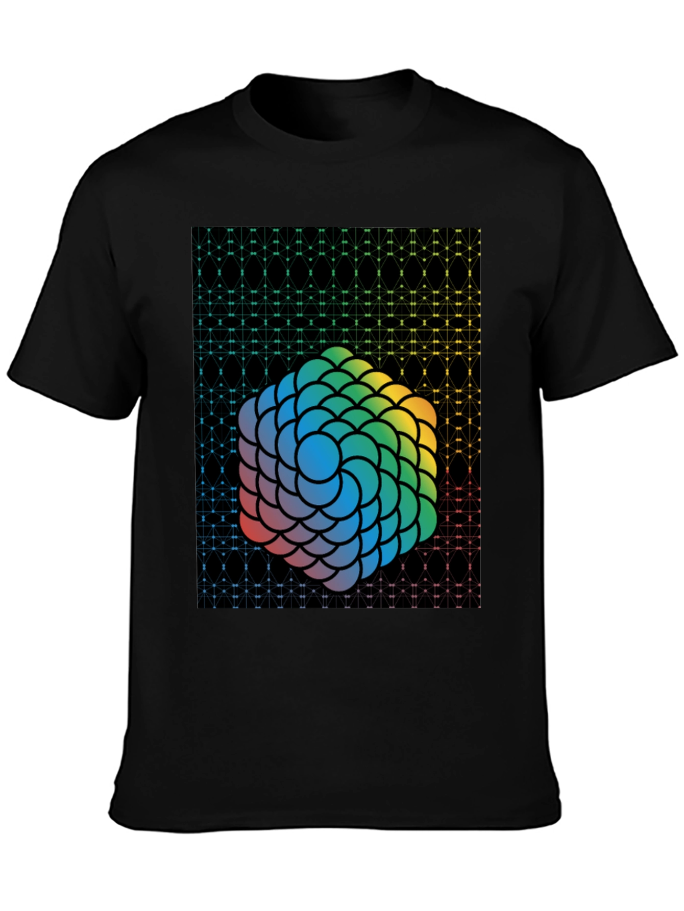 Geometric Rainbow Sphere Graphic Tee - Mens Black T-Shirt