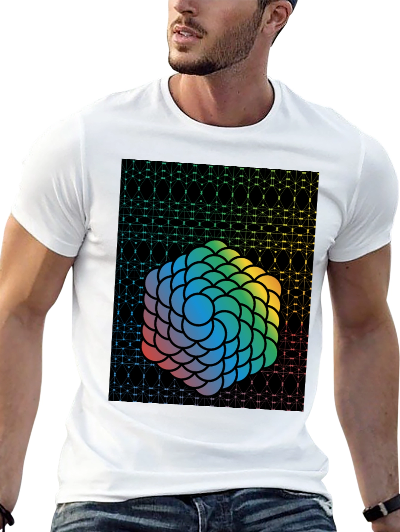Geometric Rainbow Sphere Graphic Tee - Mens Black T-Shirt