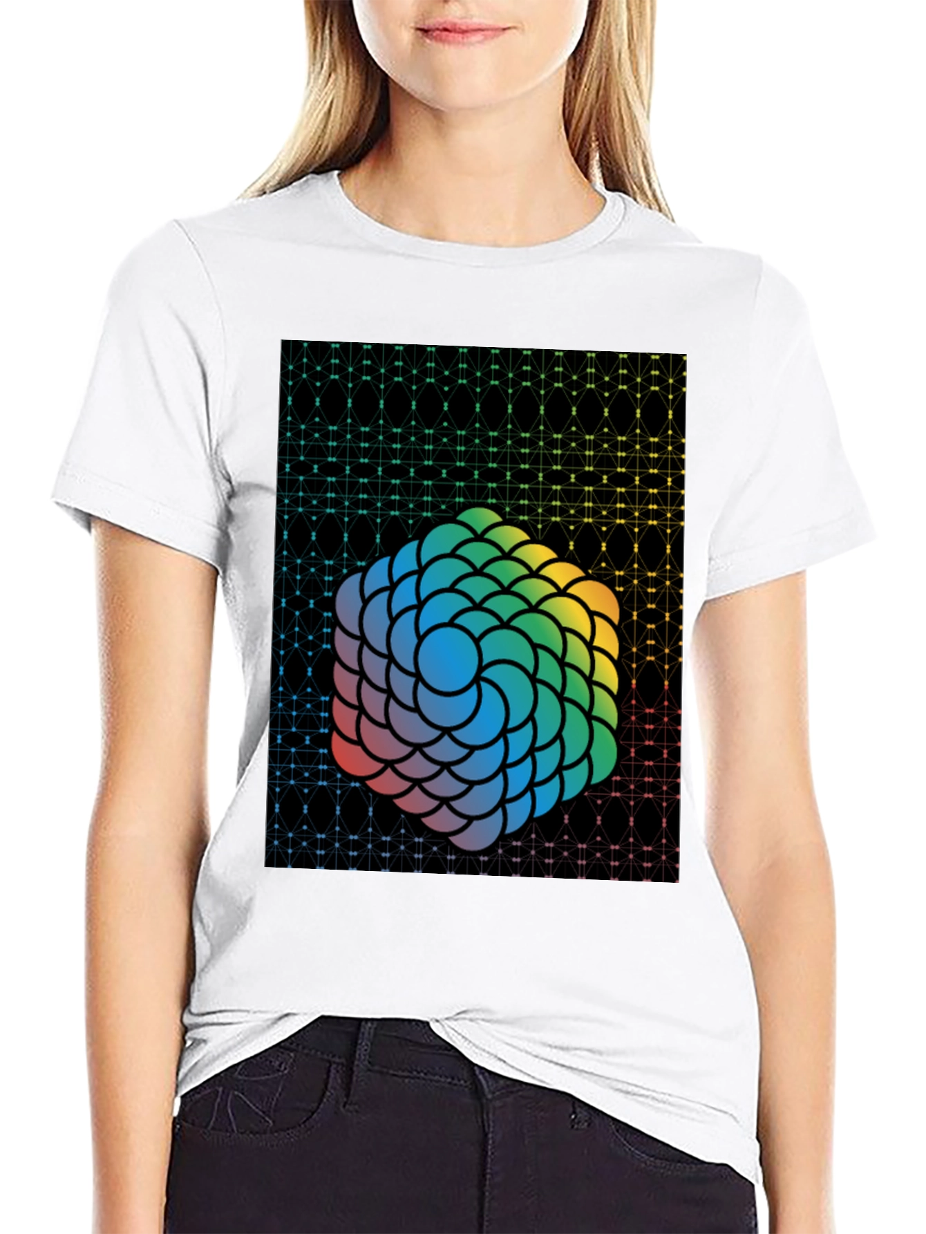Geometric Rainbow Sphere Graphic Tee - Mens Black T-Shirt