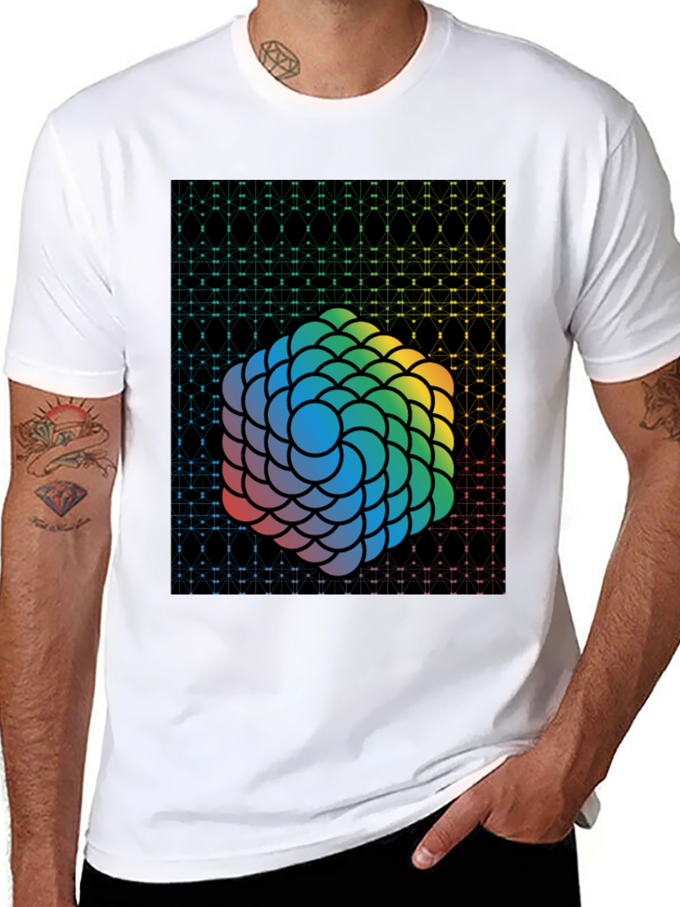 Geometric Rainbow Sphere Graphic Tee - Mens Black T-Shirt
