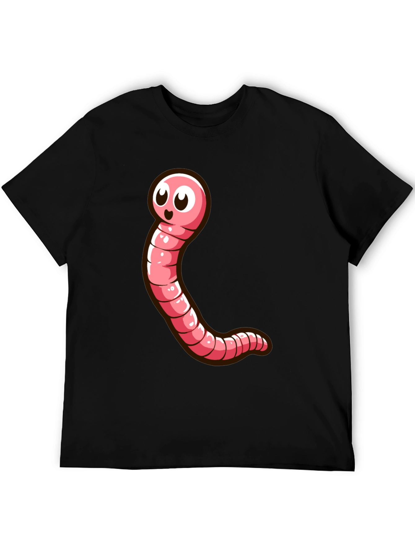 Cartoon Worm Graphic Tee - Black Cotton T-Shirt
