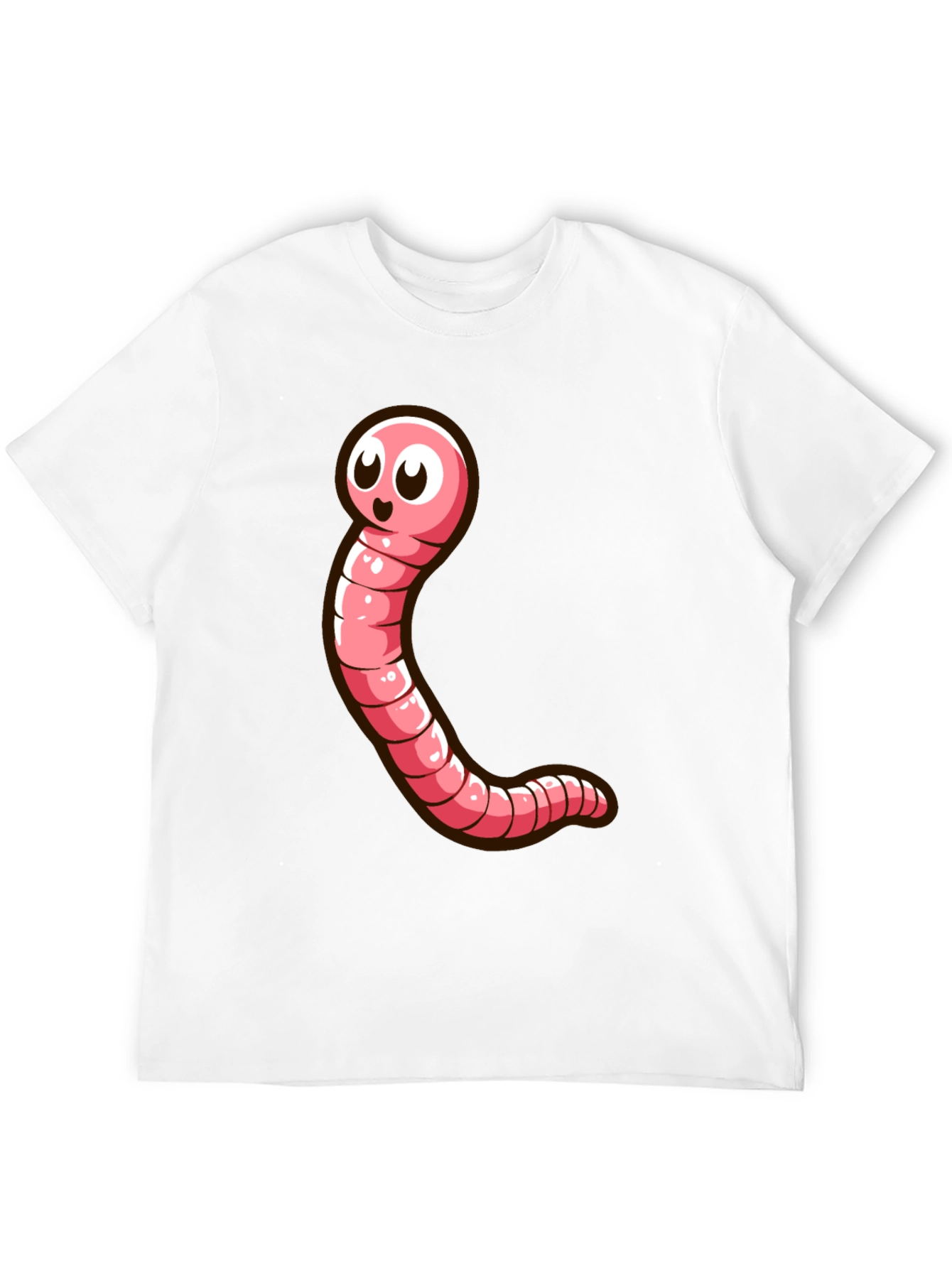 Cartoon Worm Graphic Tee - Black Cotton T-Shirt