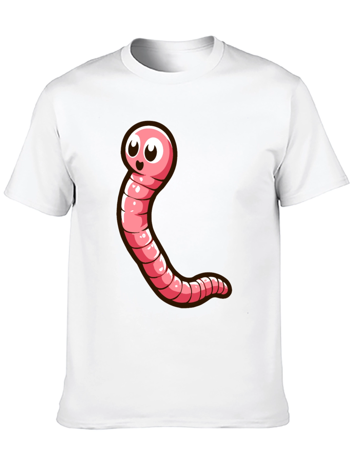 Cartoon Worm Graphic Tee - Black Cotton T-Shirt