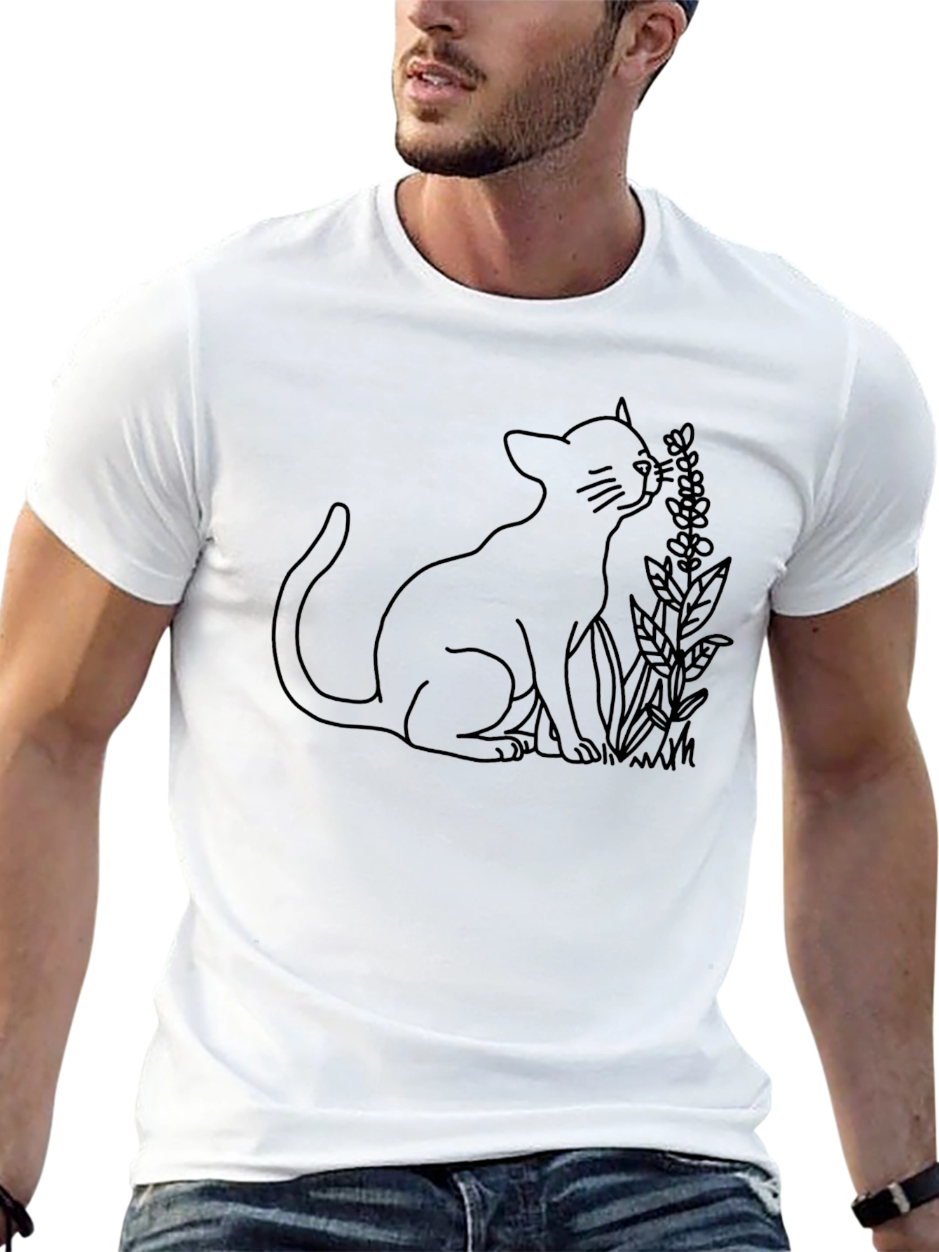 Cat & Lavender Graphic T-Shirt - Black