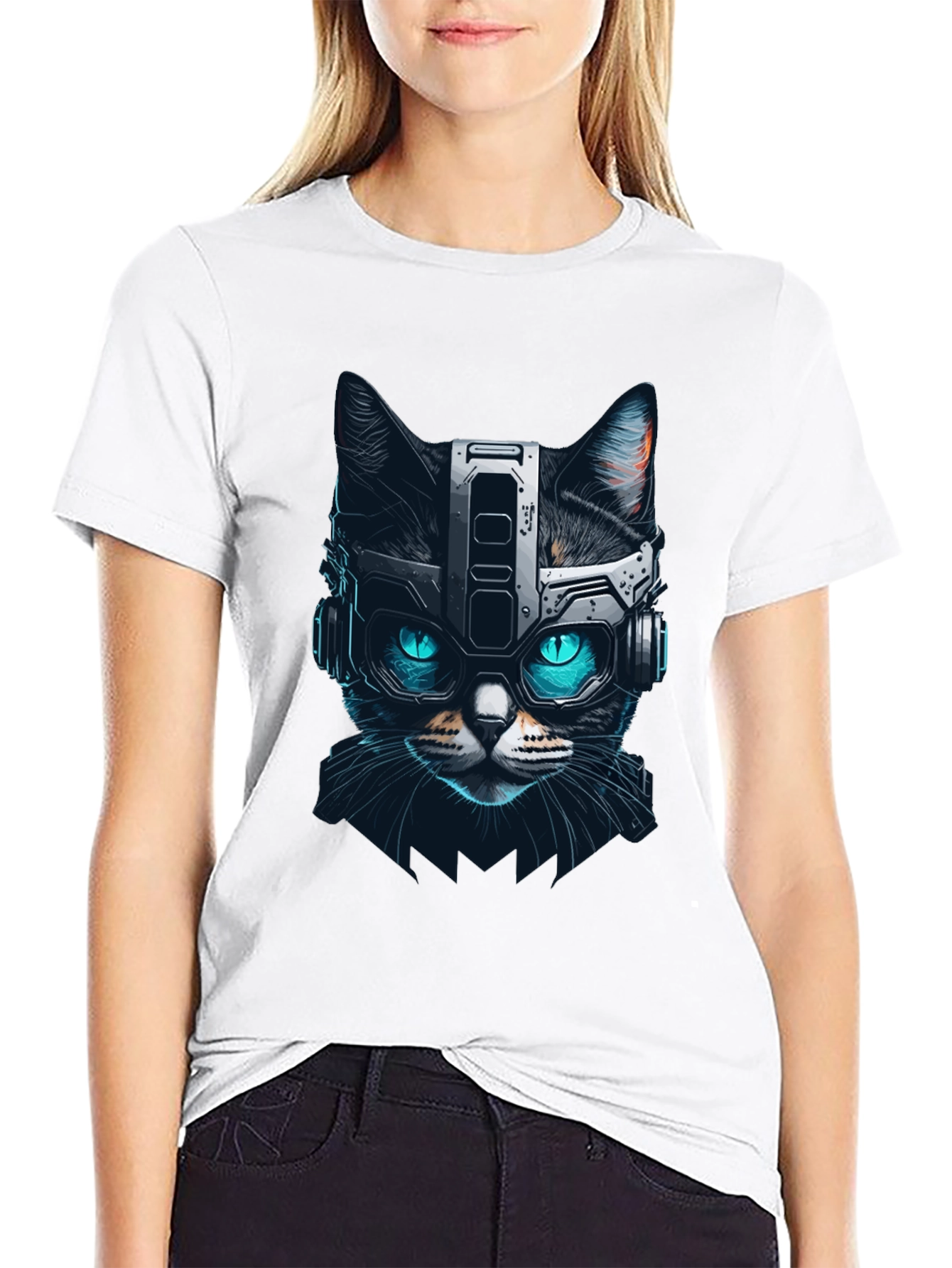 Cyber Cat T-Shirt - Futuristic Feline Design
