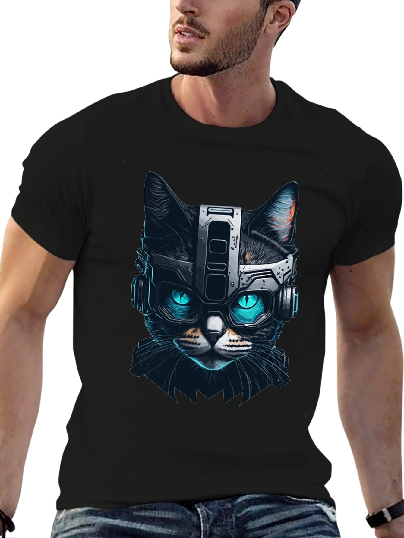 Cyber Cat T-Shirt - Futuristic Feline Design