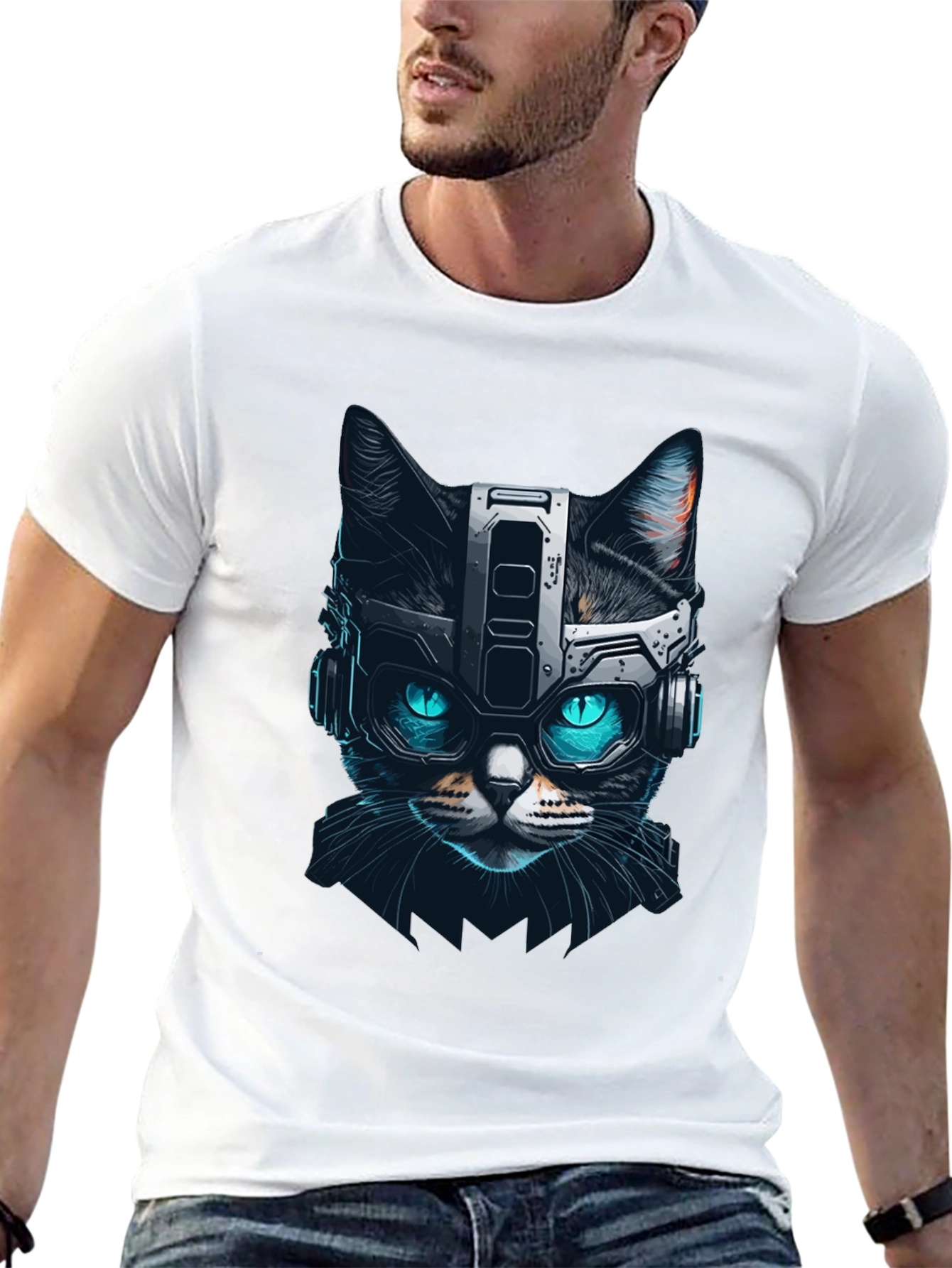 Cyber Cat T-Shirt - Futuristic Feline Design