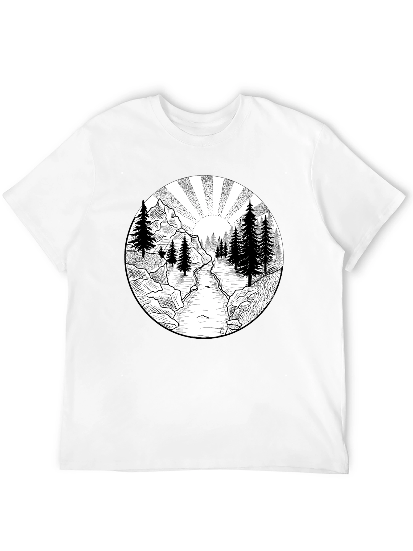 Nature Scene Graphic Tee - Black Cotton T-Shirt