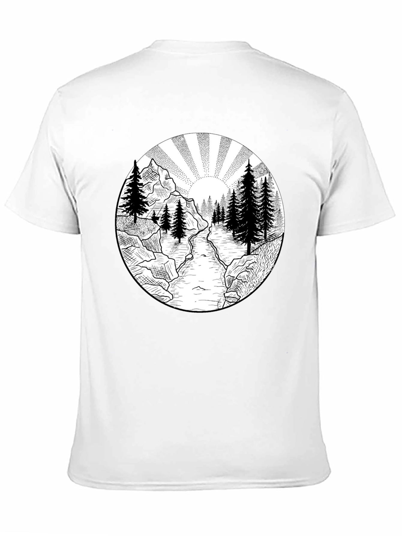 Nature Scene Graphic Tee - Black Cotton T-Shirt